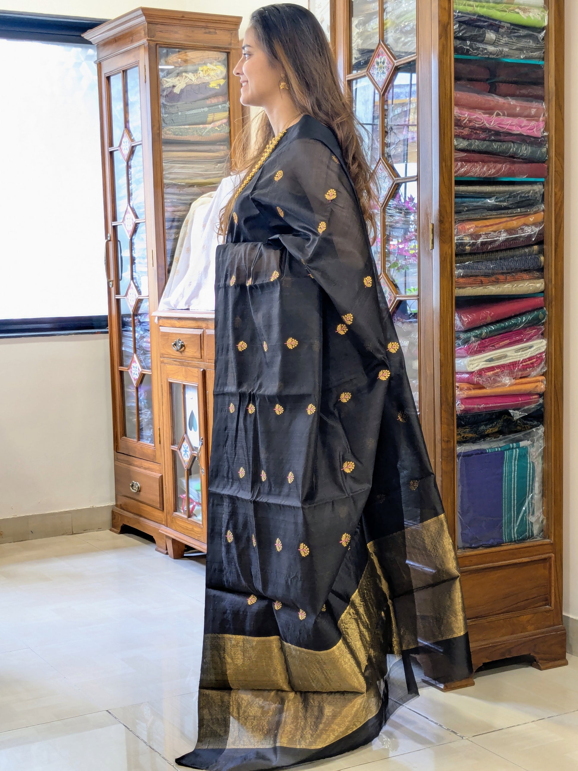 Handloom Black Chanderi Silk Saree