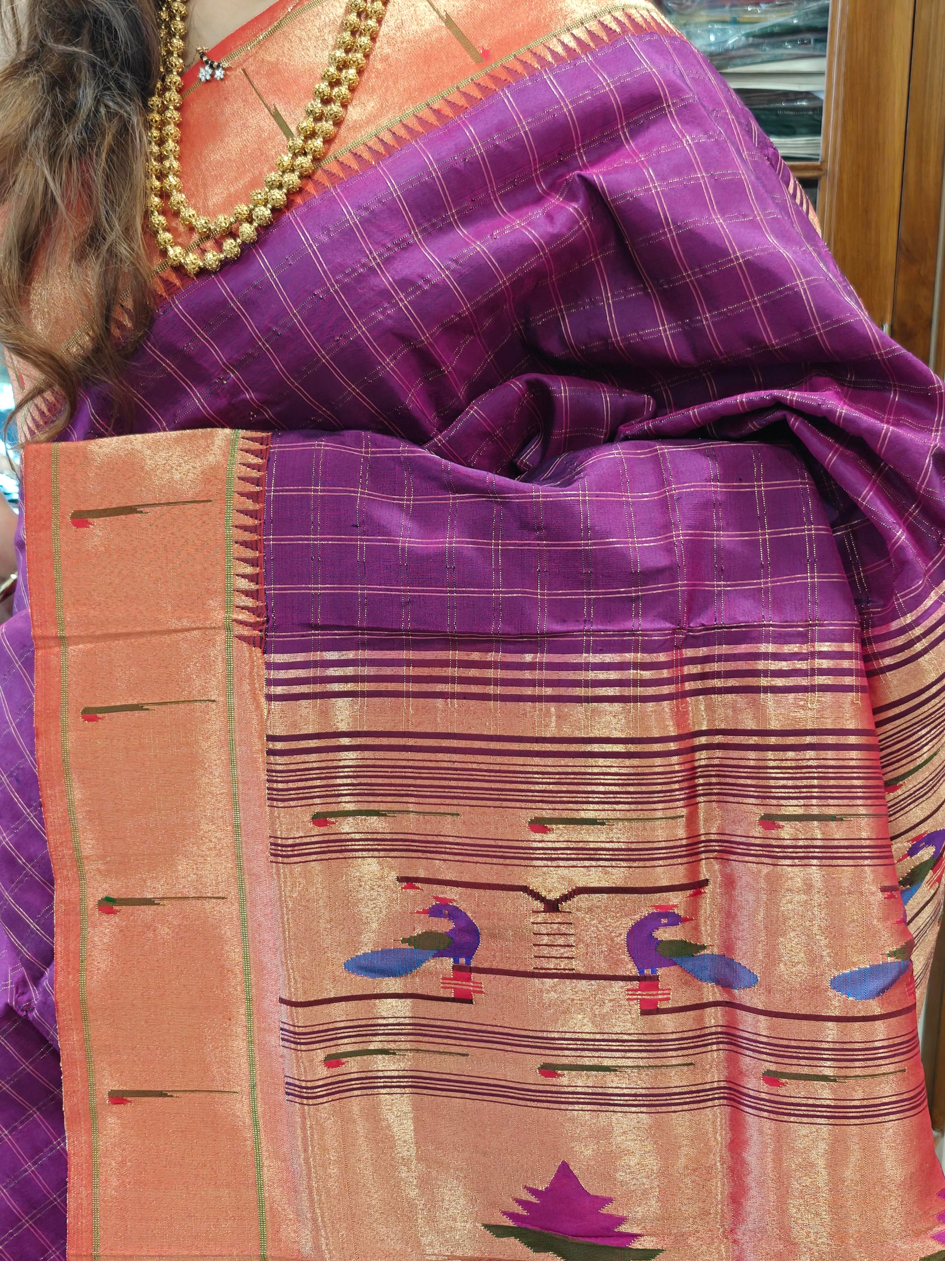 Magenta Muniya Paithani with Checks