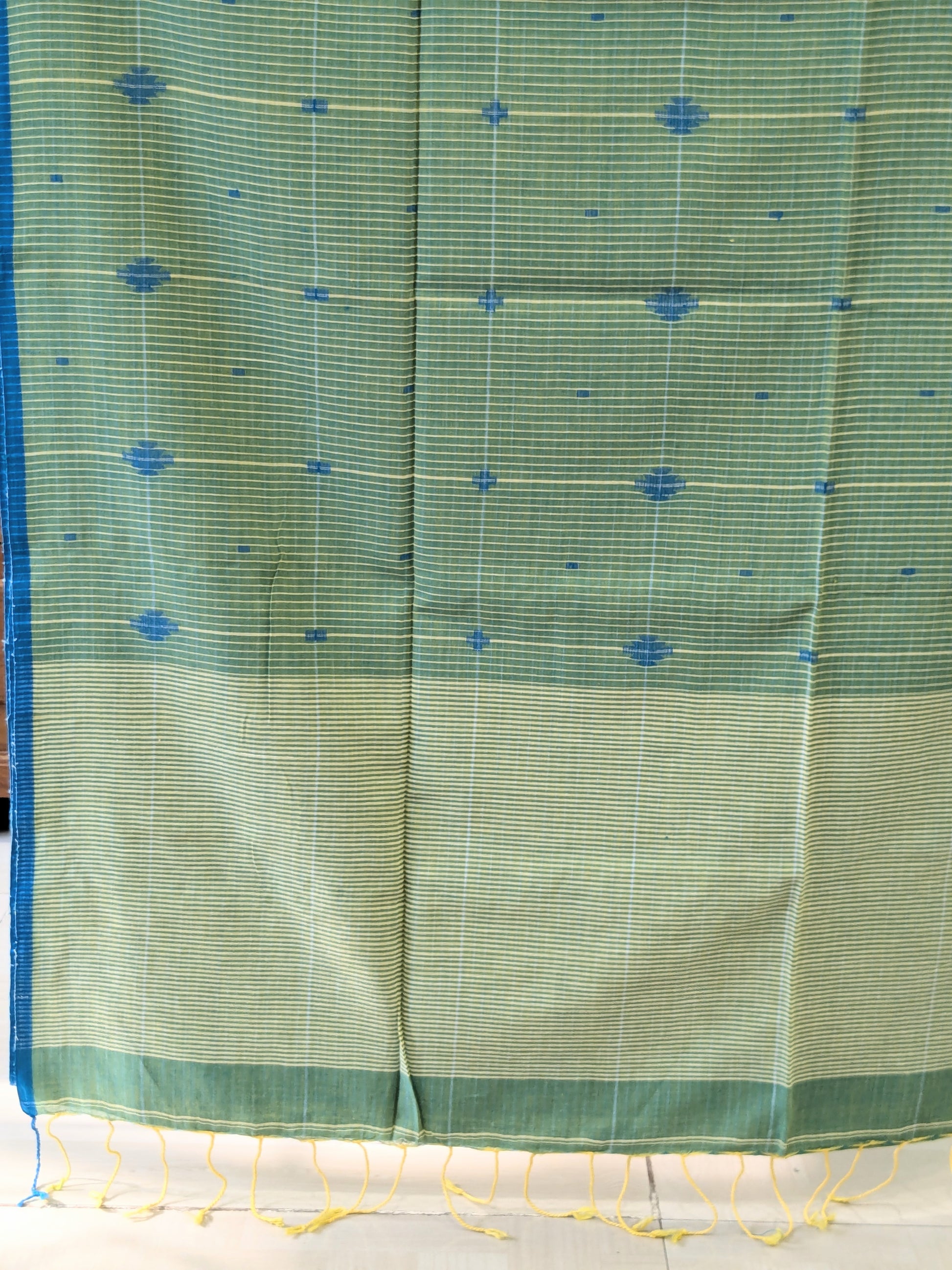 Handloom Pista Green Jamdani Saree with Checks