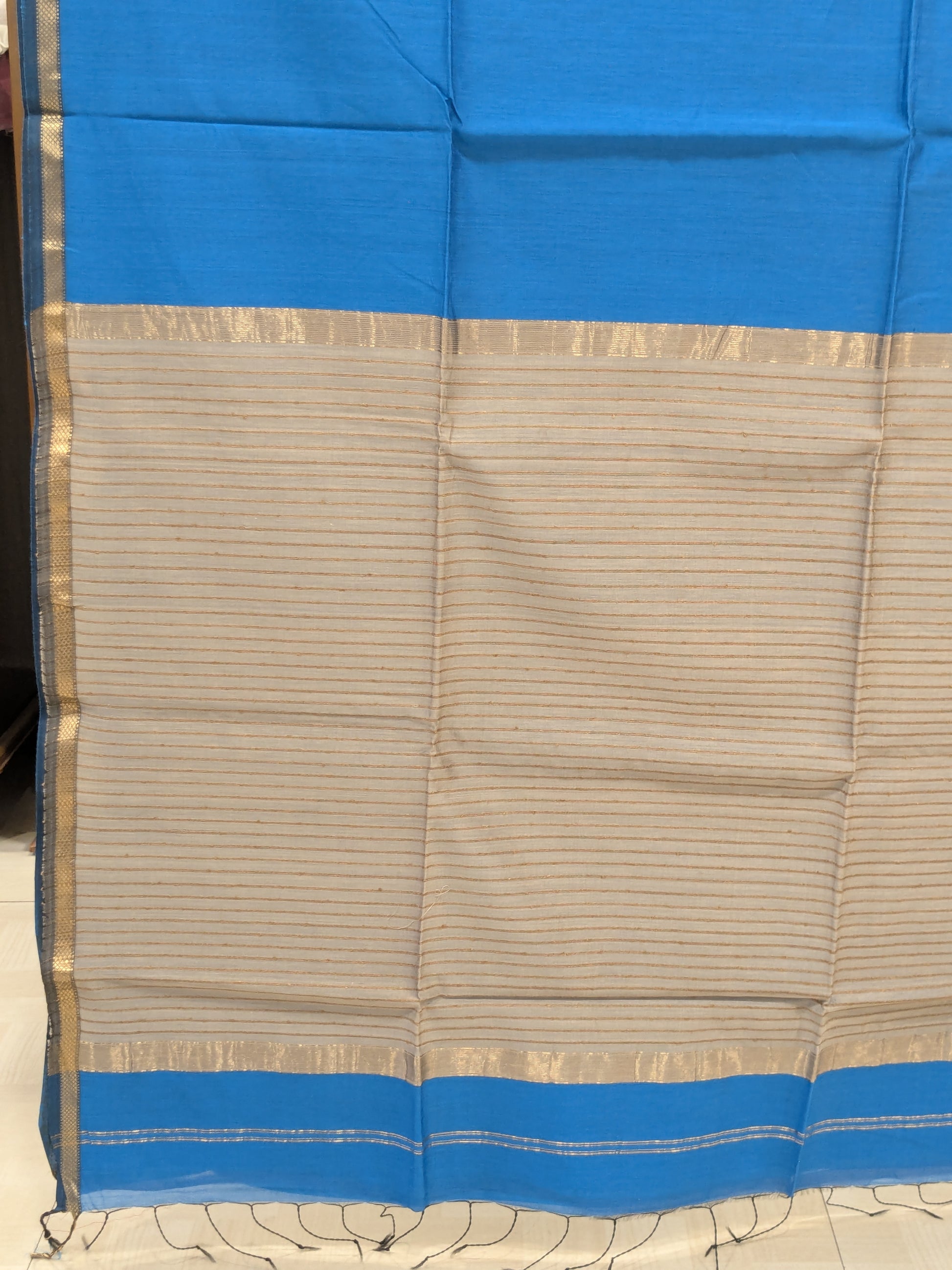 Sky Blue Maheshwari Handloom Kosa Silk Saree