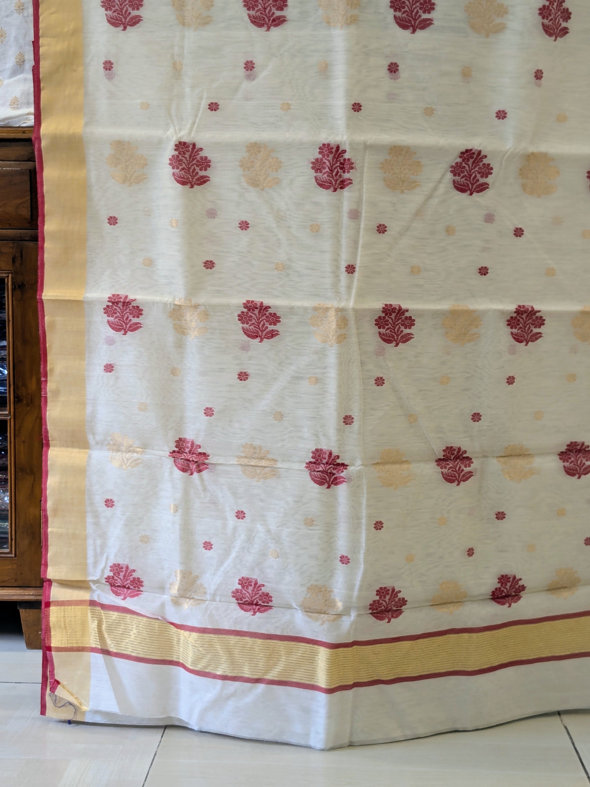 Silk Cotton White Chanderi Saree