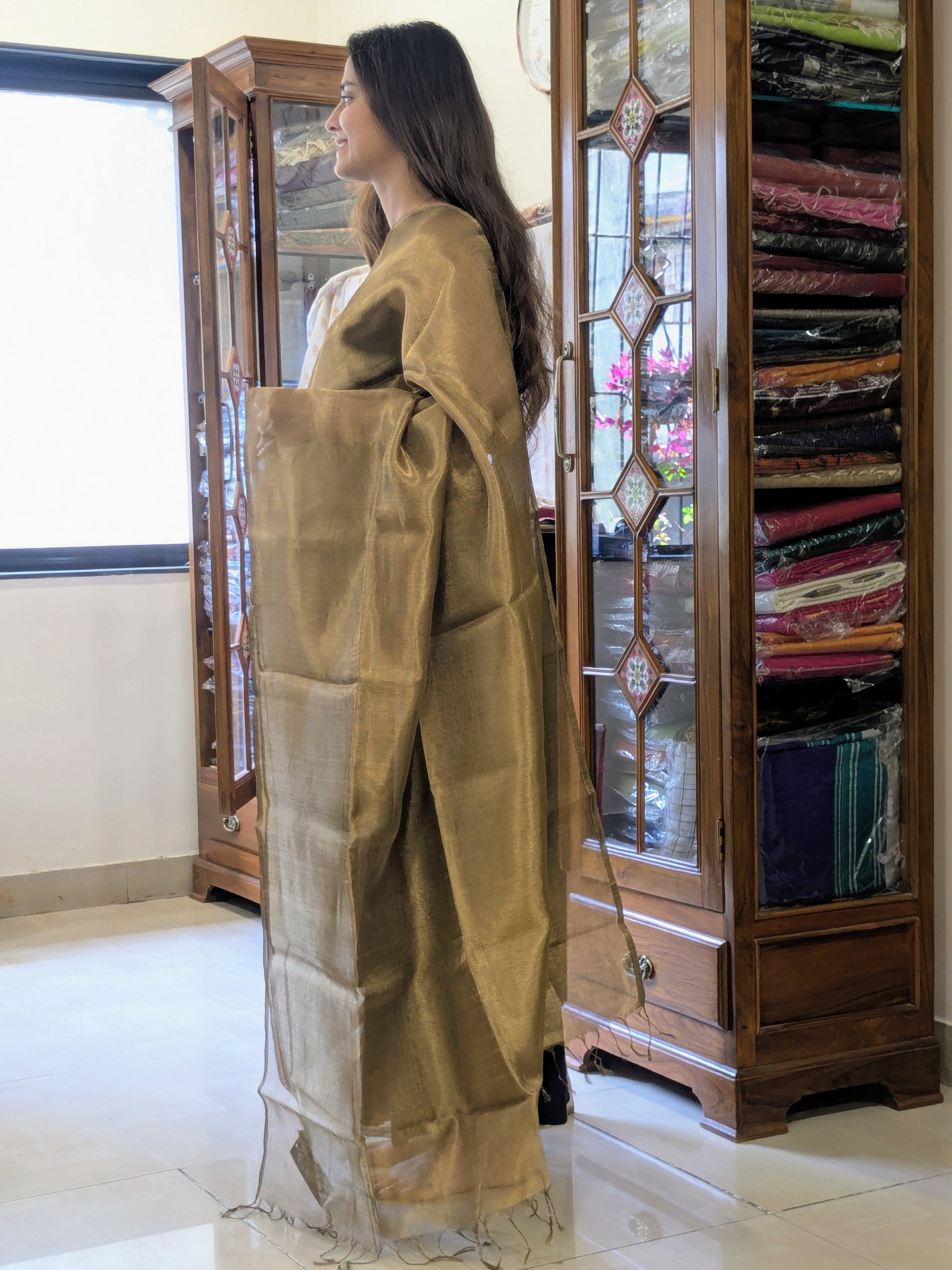 Golden Maheshwari Tissue Saree