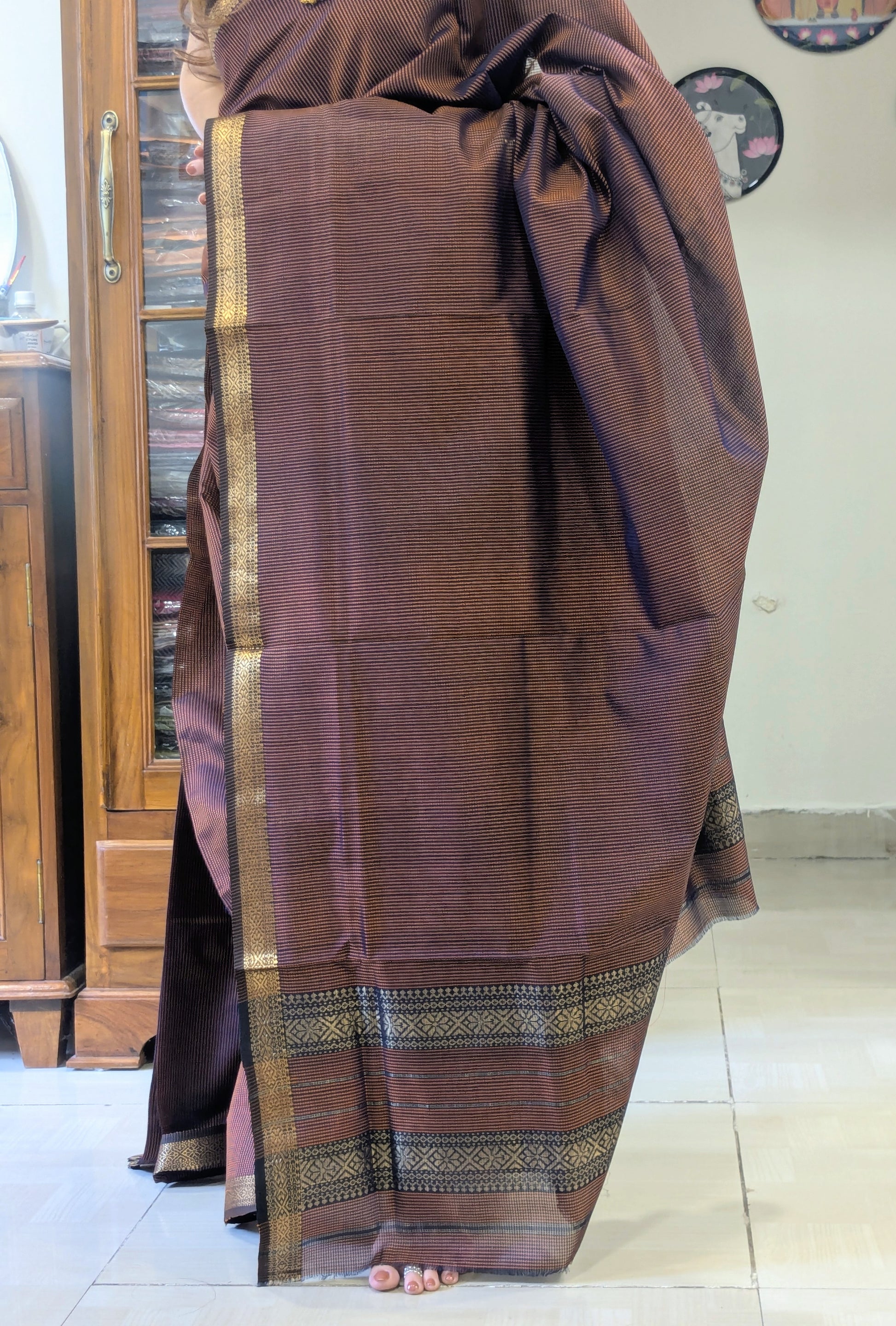 Garbh Reshmi Maheshwari Copper Colour Saree