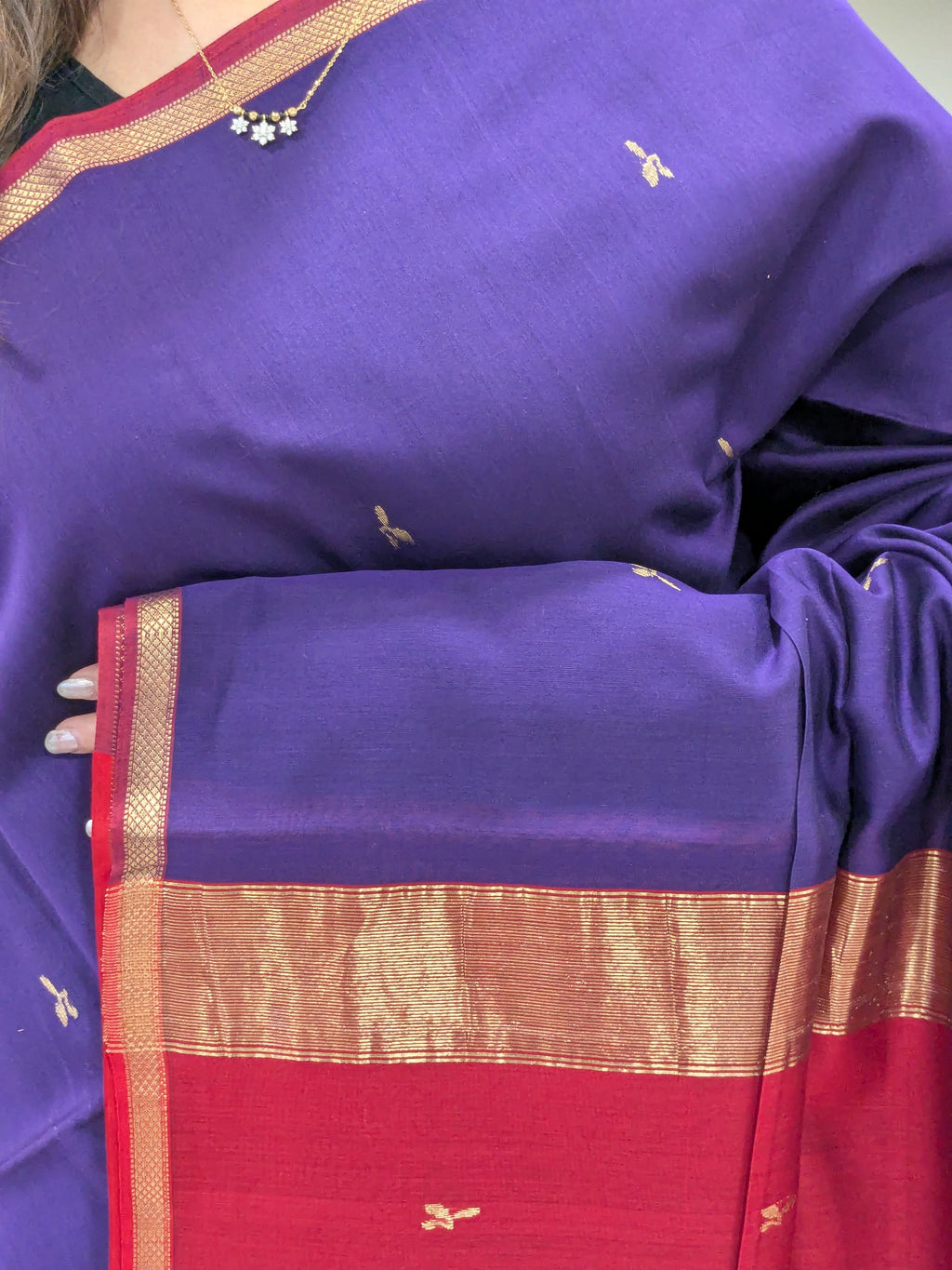 Purple and red saree with gold border