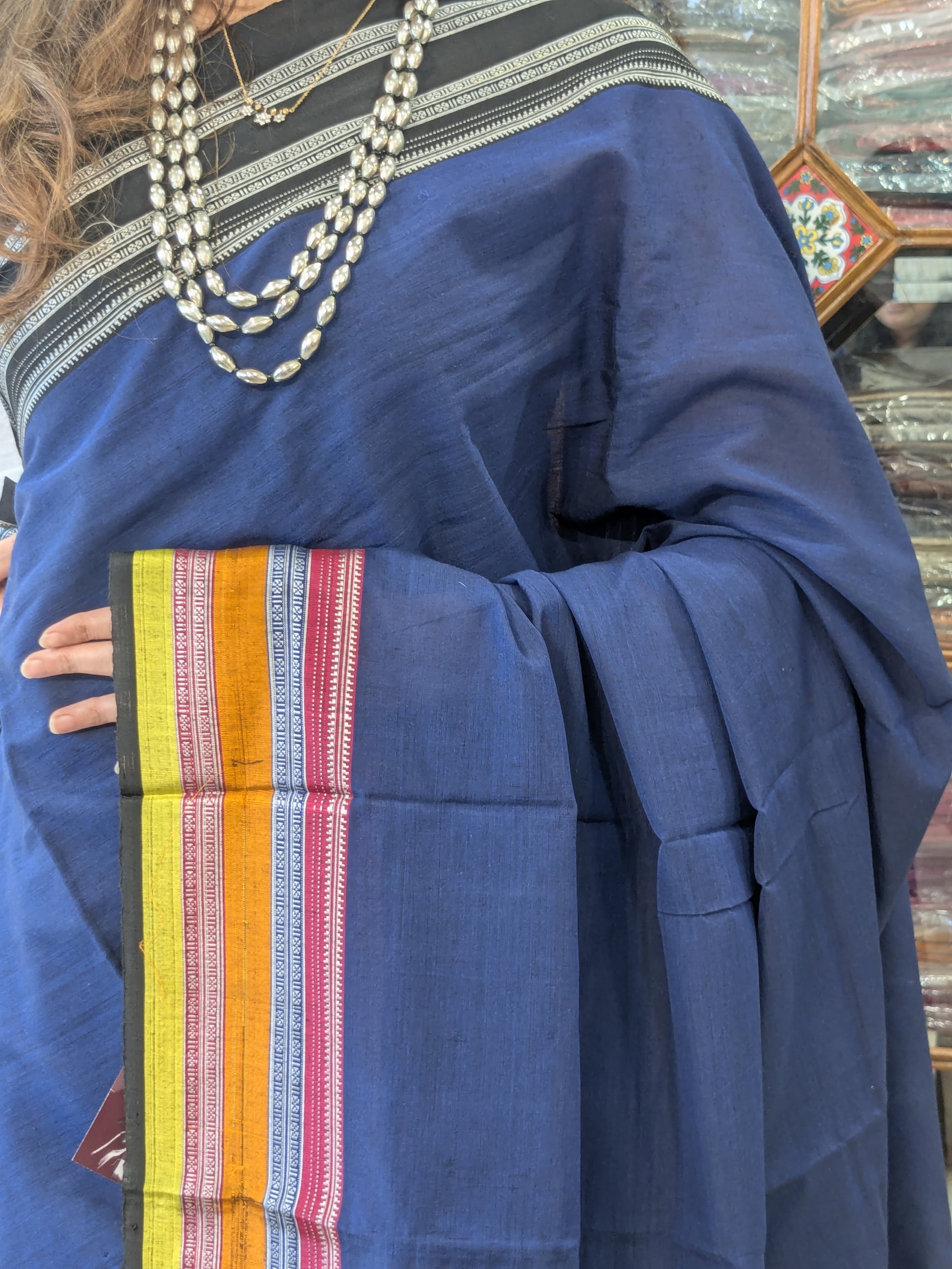 Handloom Blue Pure Cotton Ilkal Saree