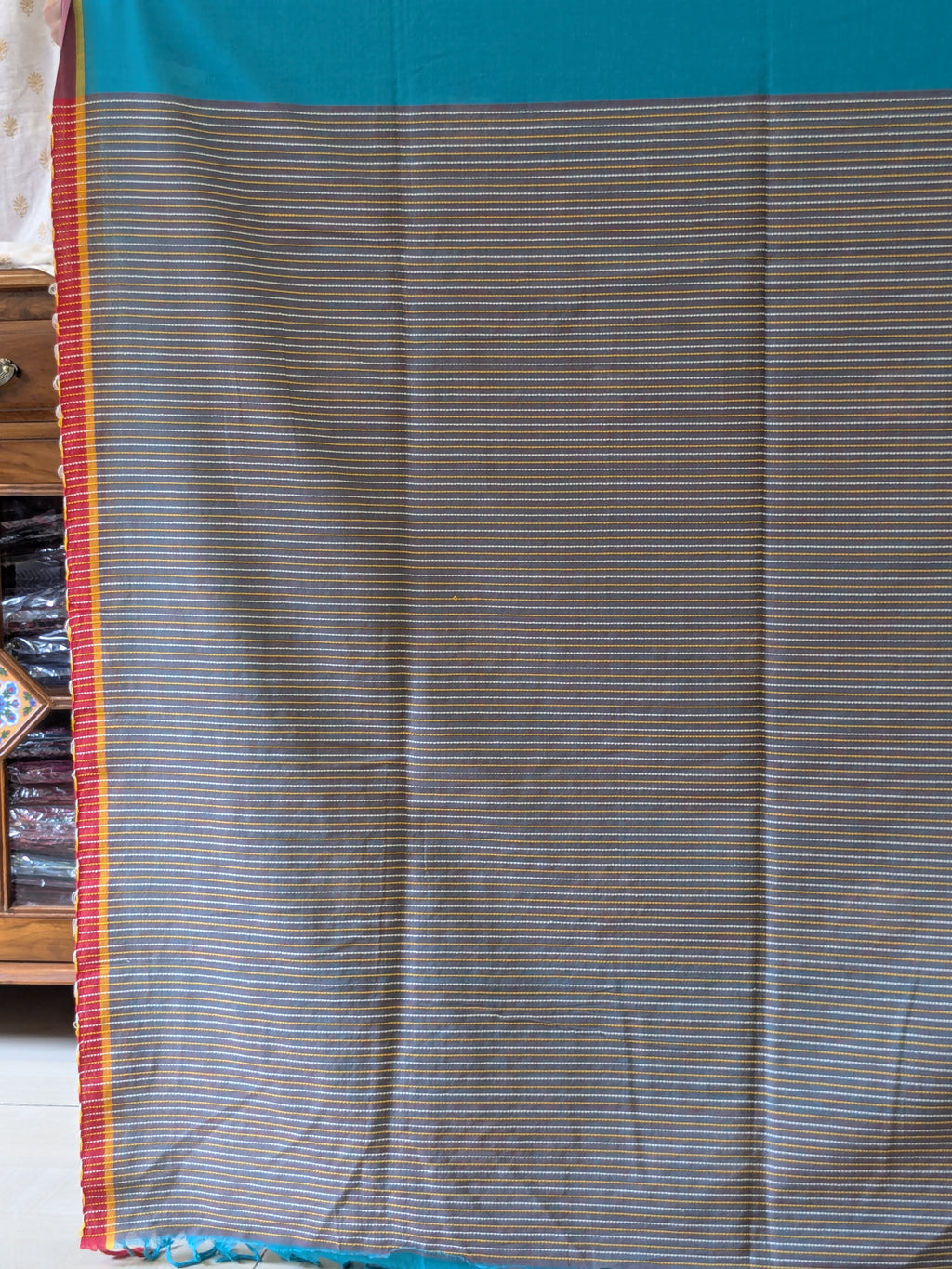 Bawan Buti Cotton Ocean Blue Saree