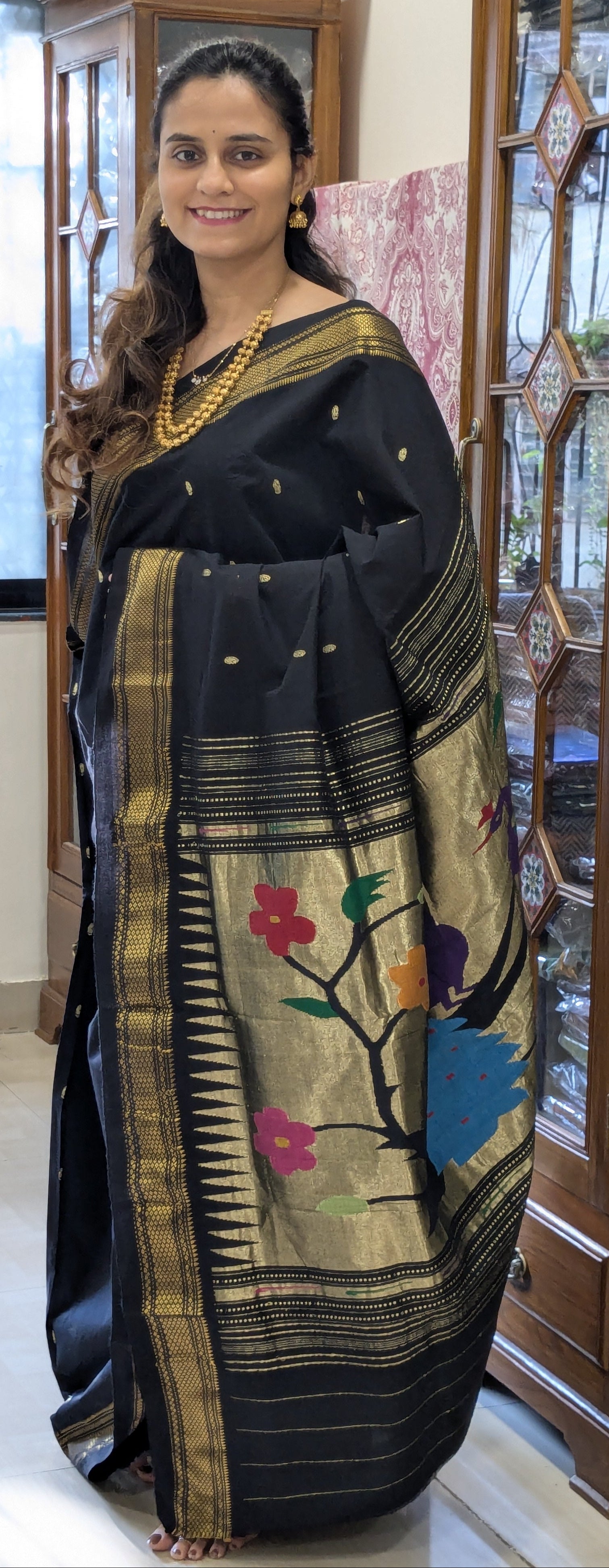 Maharashtrian Black Paithani Traditional Cotton Saree