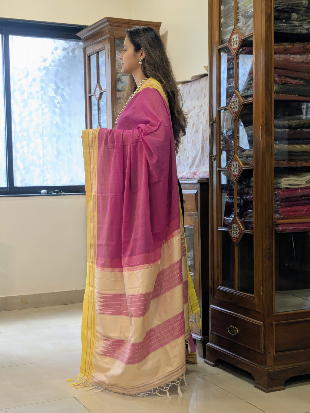 Handloom Cotton Pink Ilkal Saree