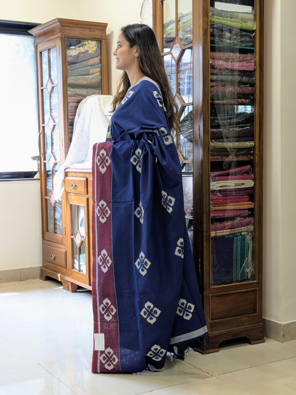 Bawan Buti Royal Blue Cotton Saree