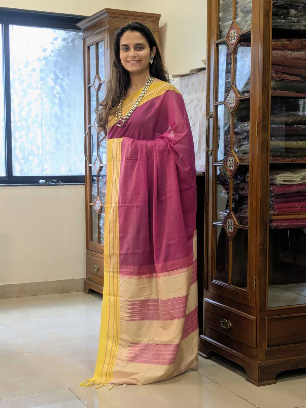 Handloom Cotton Pink Ilkal Saree