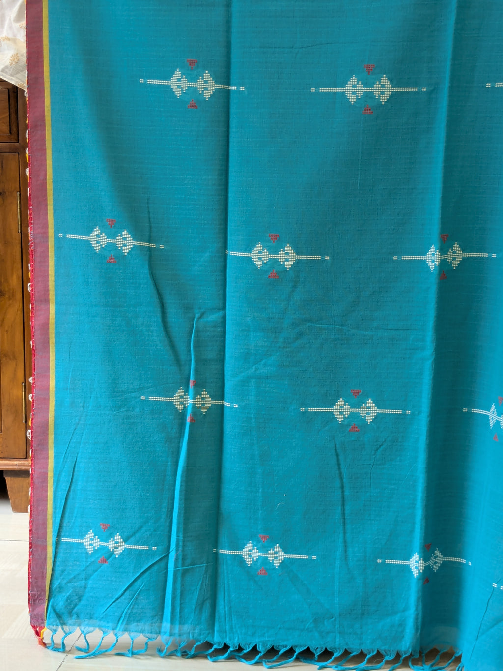Bawan Buti Cotton Ocean Blue Saree