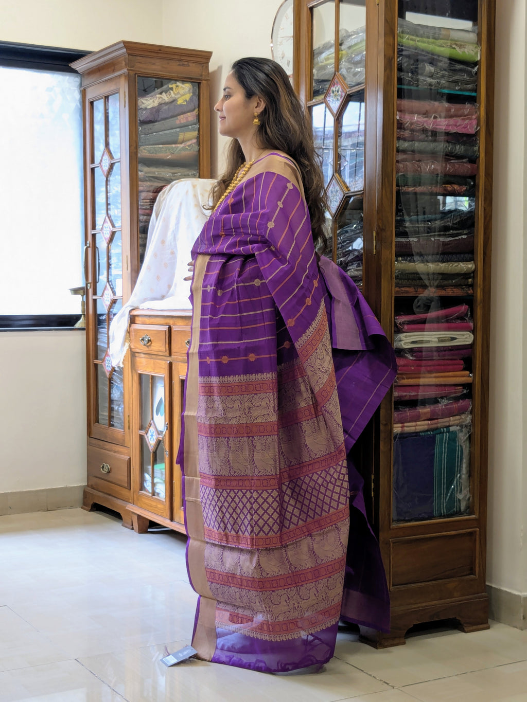 Cotton Purple Kanjivaram Saree