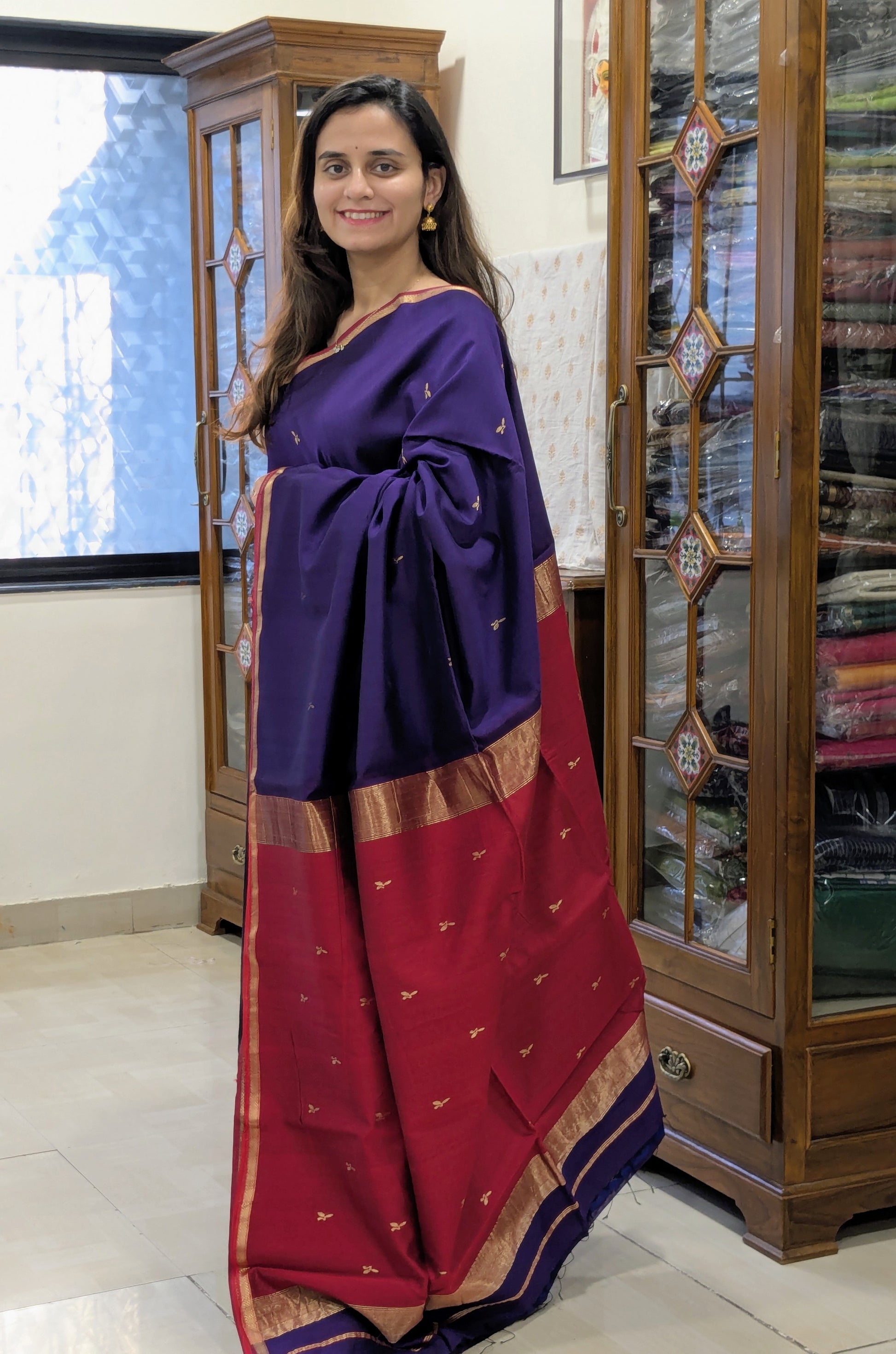 Purple saree with Red Pallu