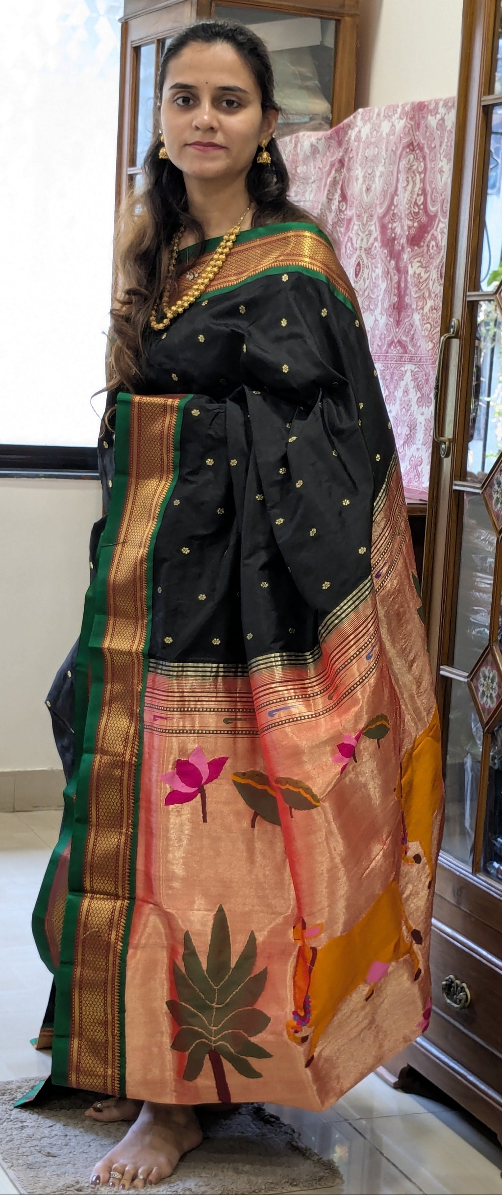 Black Paithani Pichwai Silk Saree