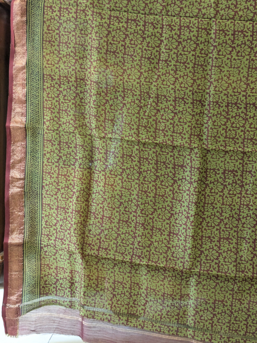 Maheshwari Mehendi Green Handloom Bagh Handblock Print Saree