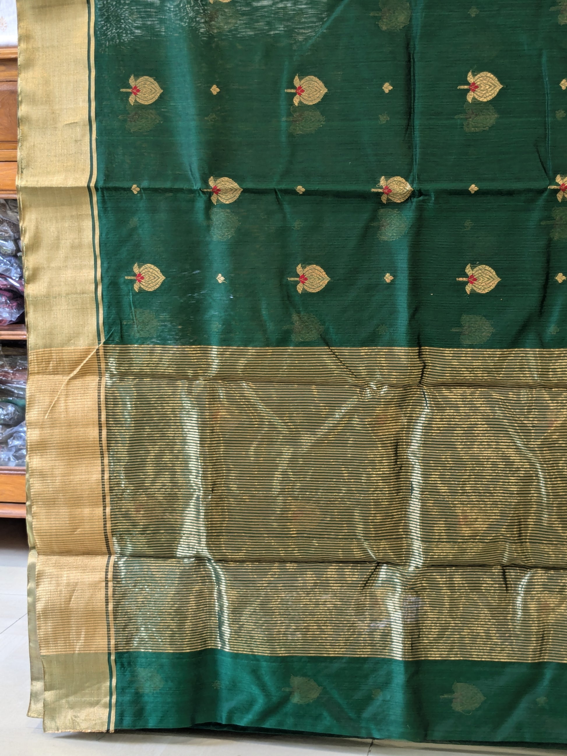 Dark Green Chanderi Cotton Silk Saree