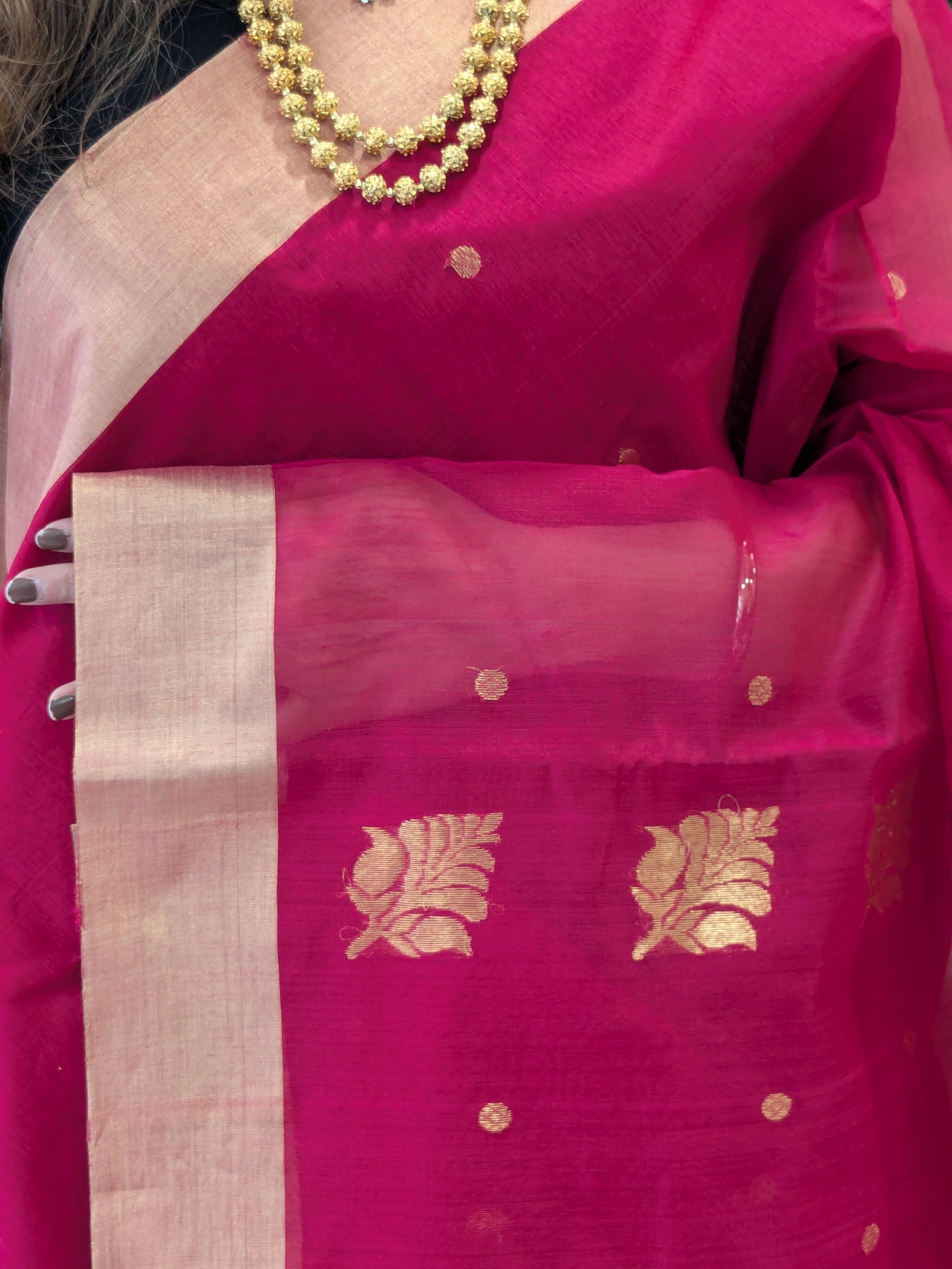 Chanderi Cotton Silk Rani Colour Saree