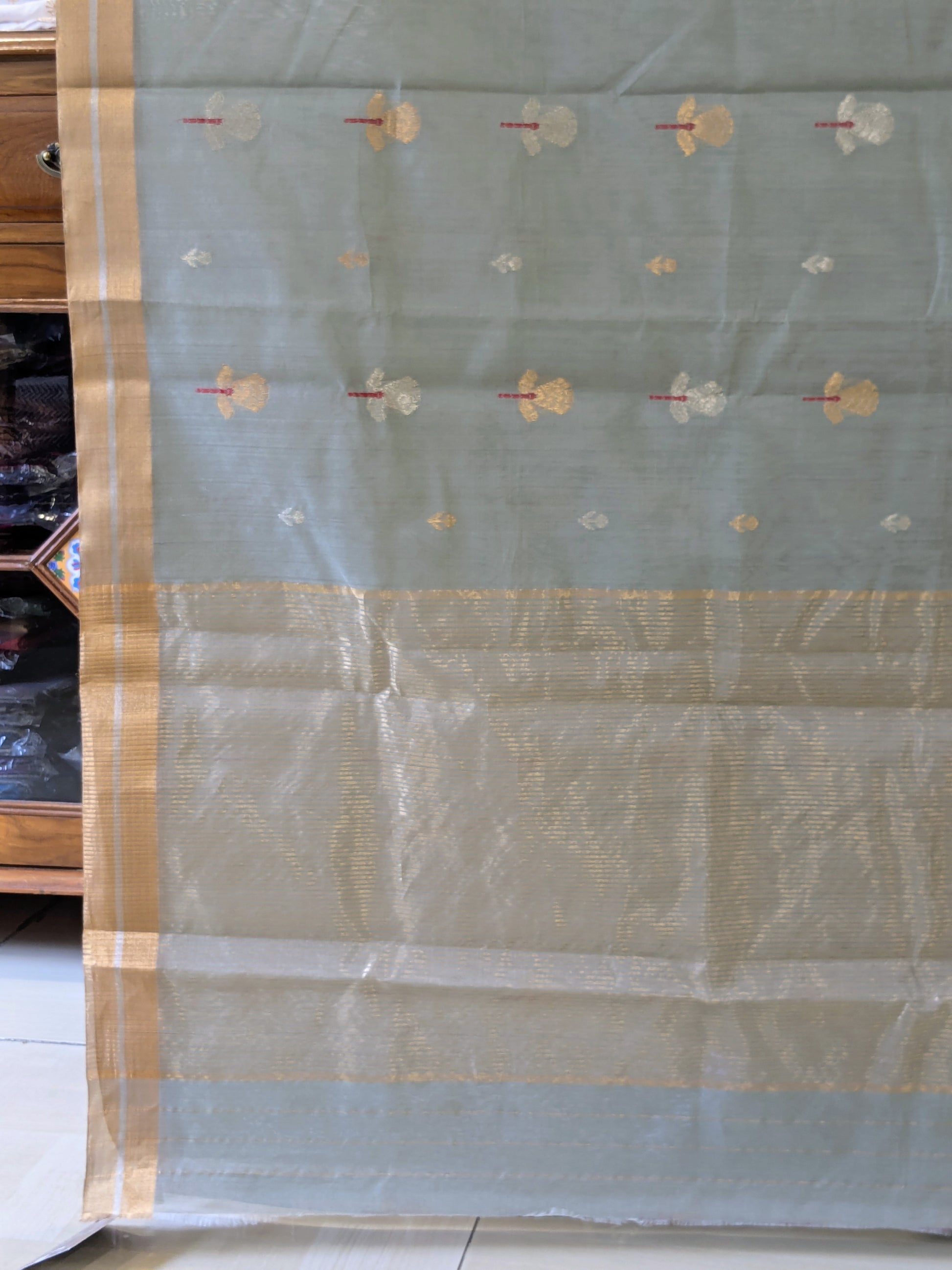 Grey Chanderi Cotton Silk Saree