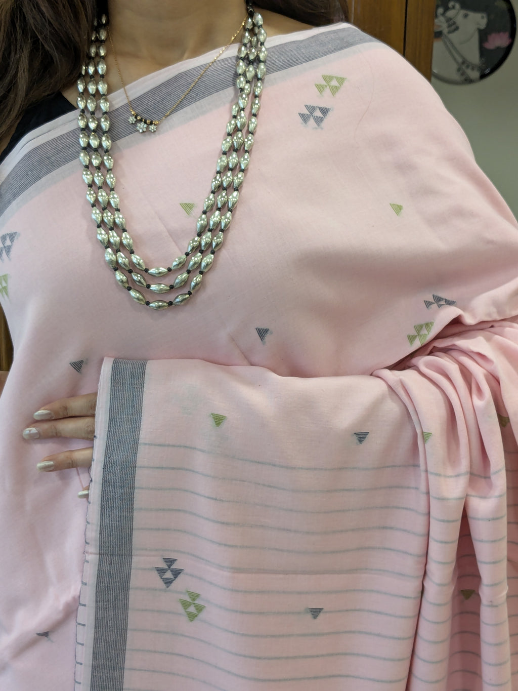 Handloom Baby Pink Jamdani Saree with Butti