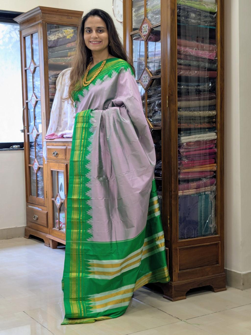 Pure Ilkal Lavender Silk Saree