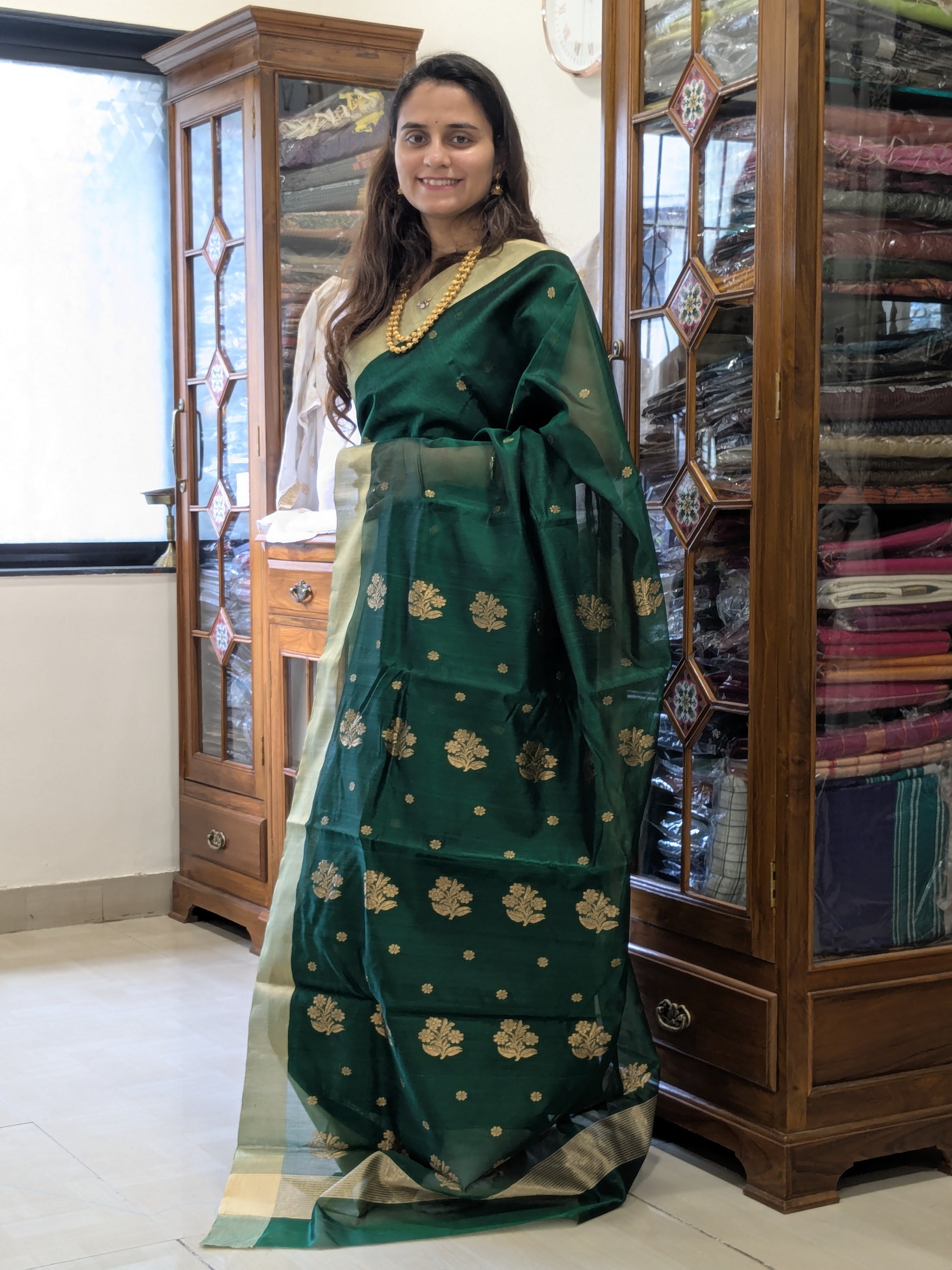 Green Chanderi Cotton Silk Saree