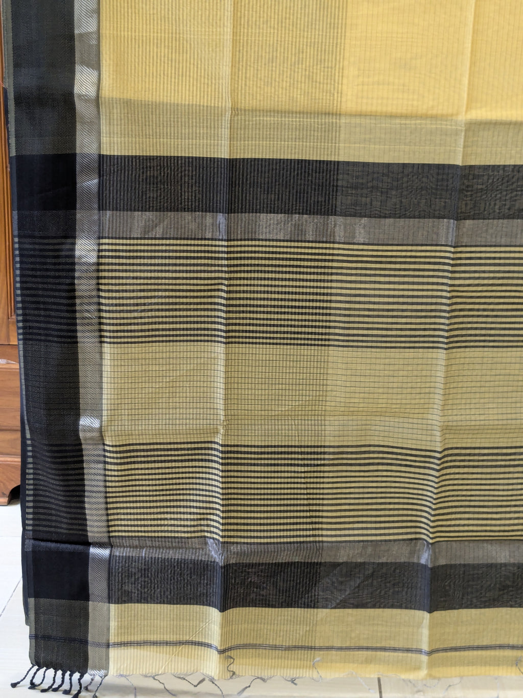 Maheshwari Yellow Saree with Black Resham Border