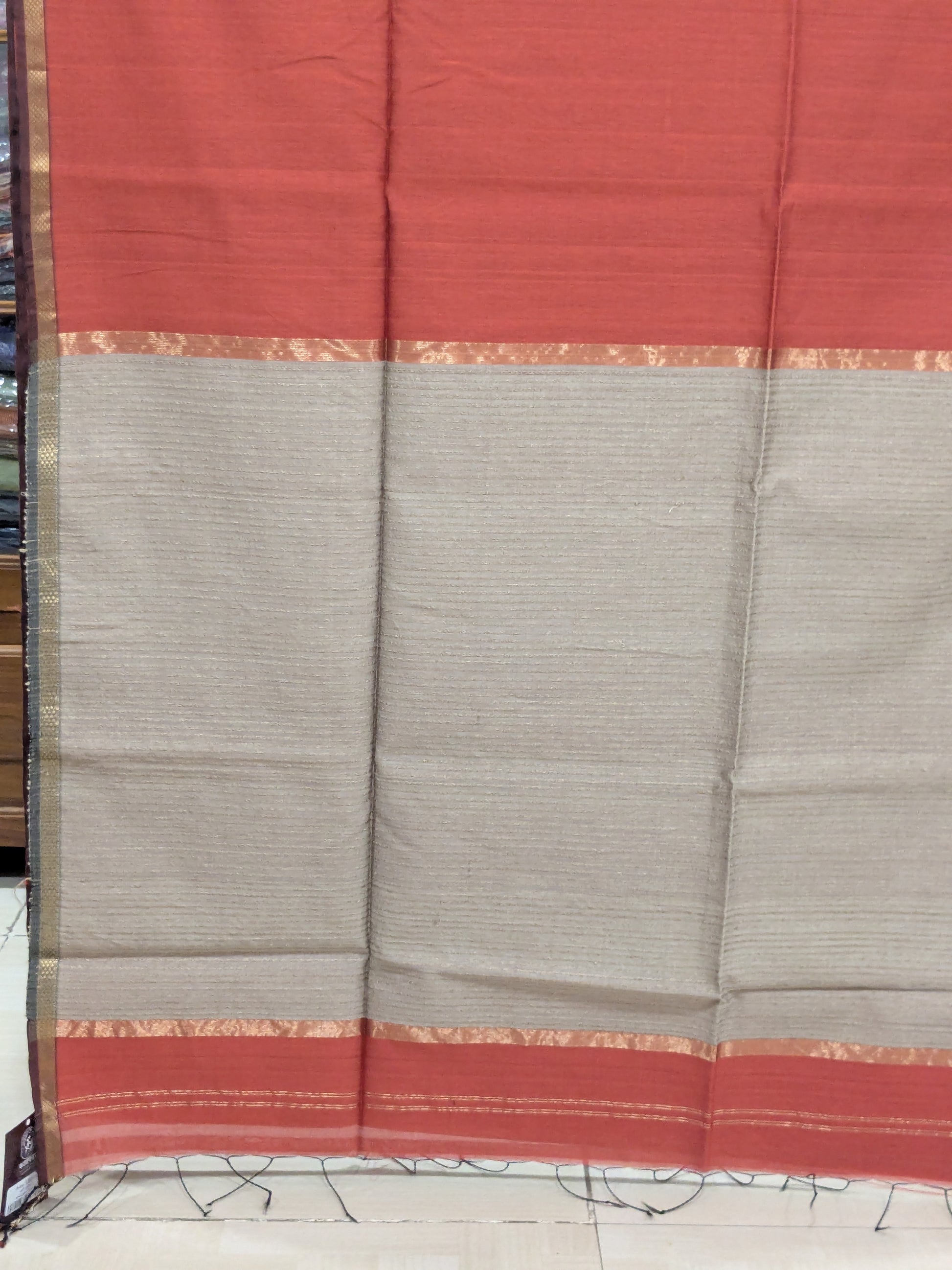 Carrot Red Maheshwari Handloom Kosa Silk Saree