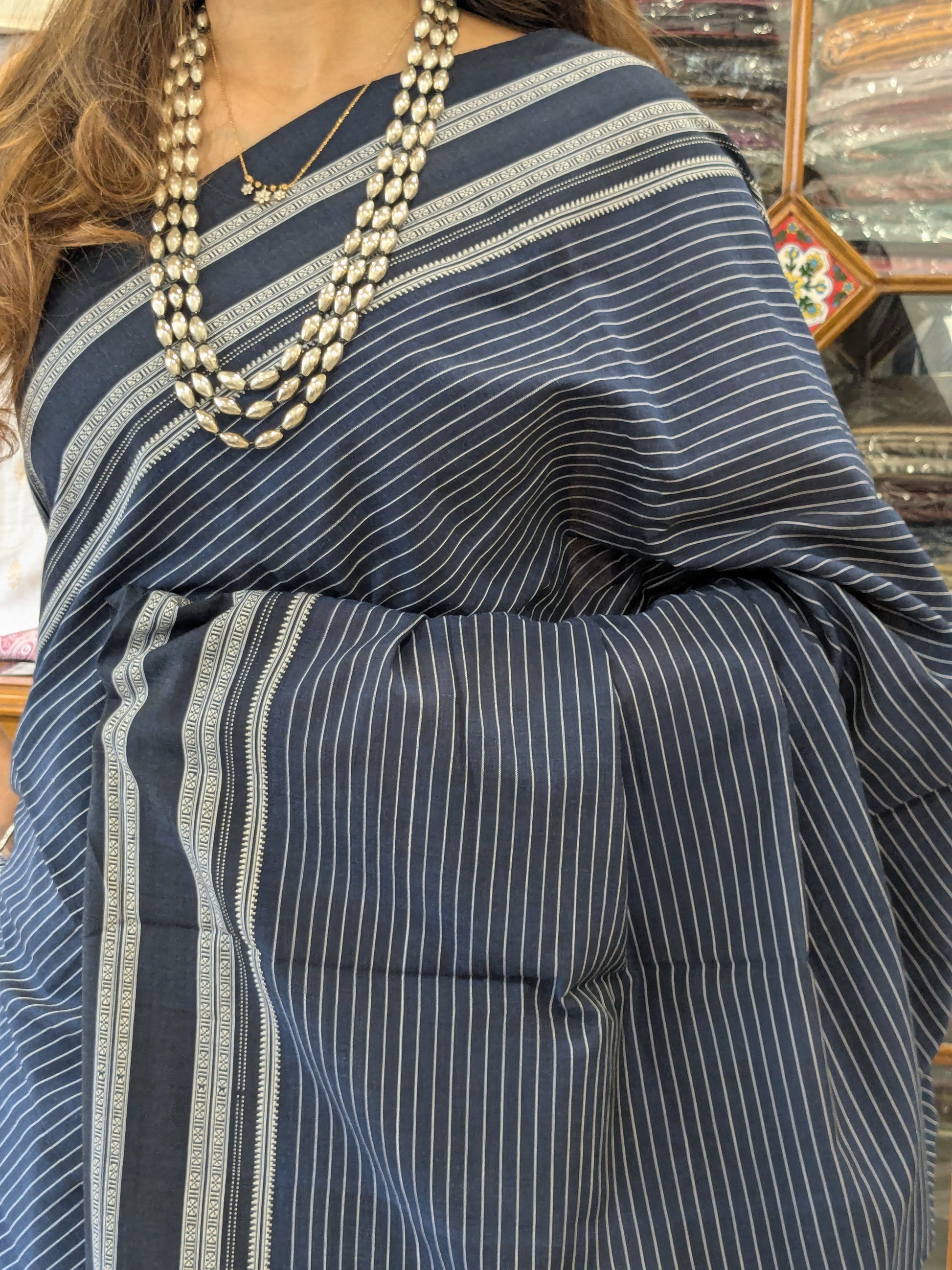 Handloom Pure Cotton Blue Ilkal Saree