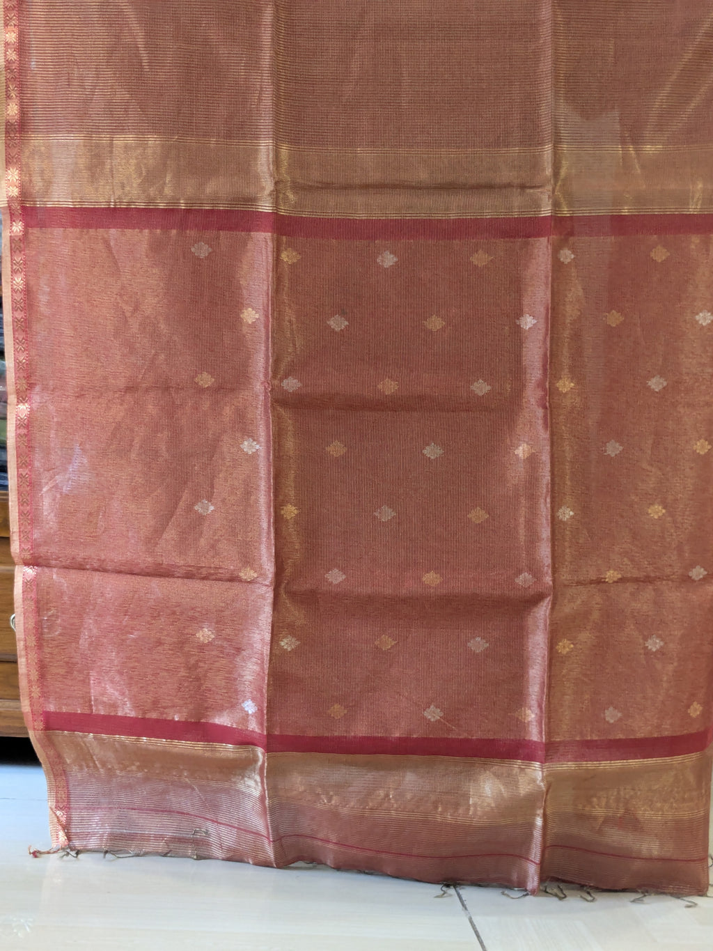 Maheshwari Red Silk Tissue Saree
