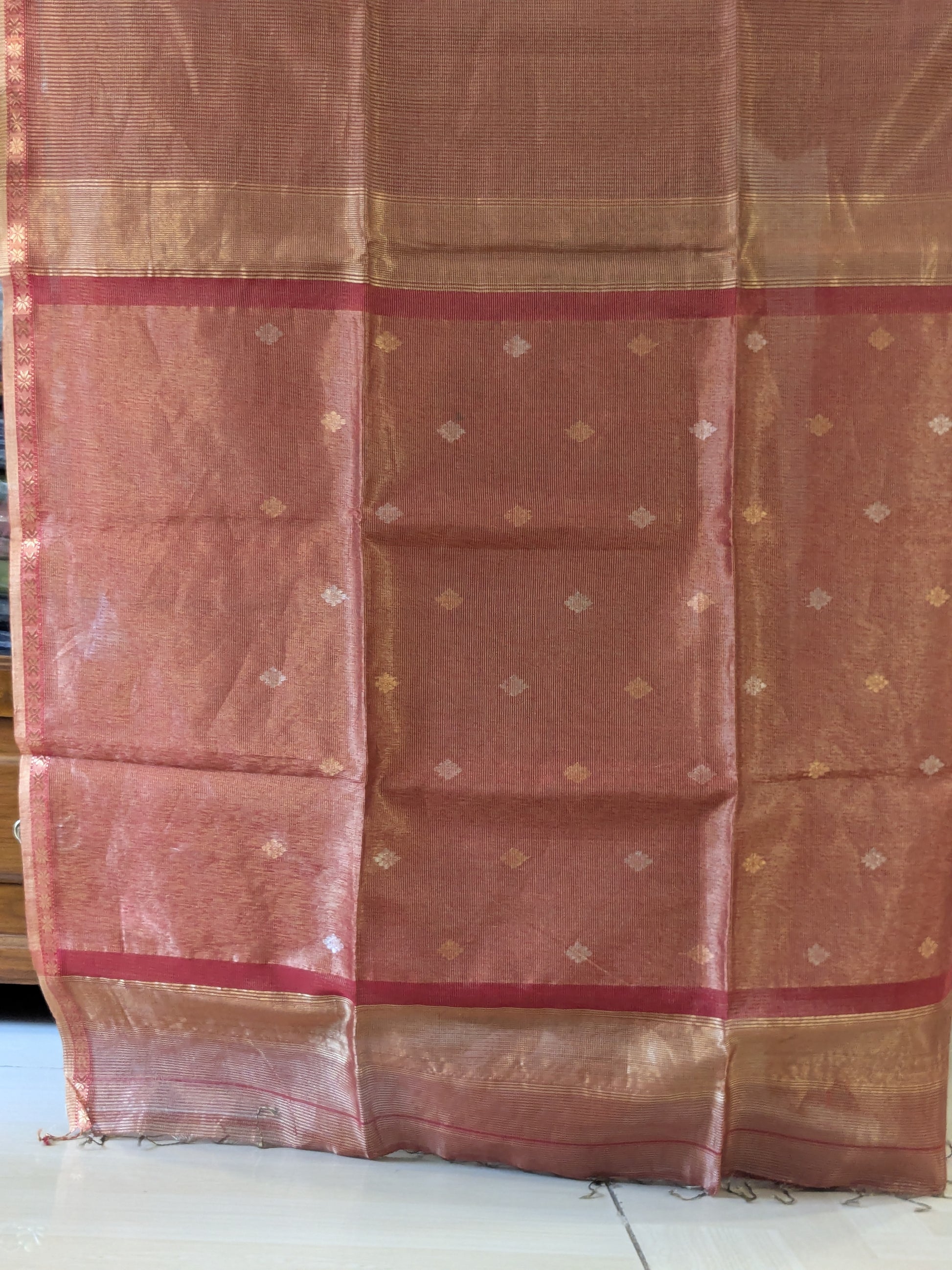 Maheshwari Red Silk Tissue Saree