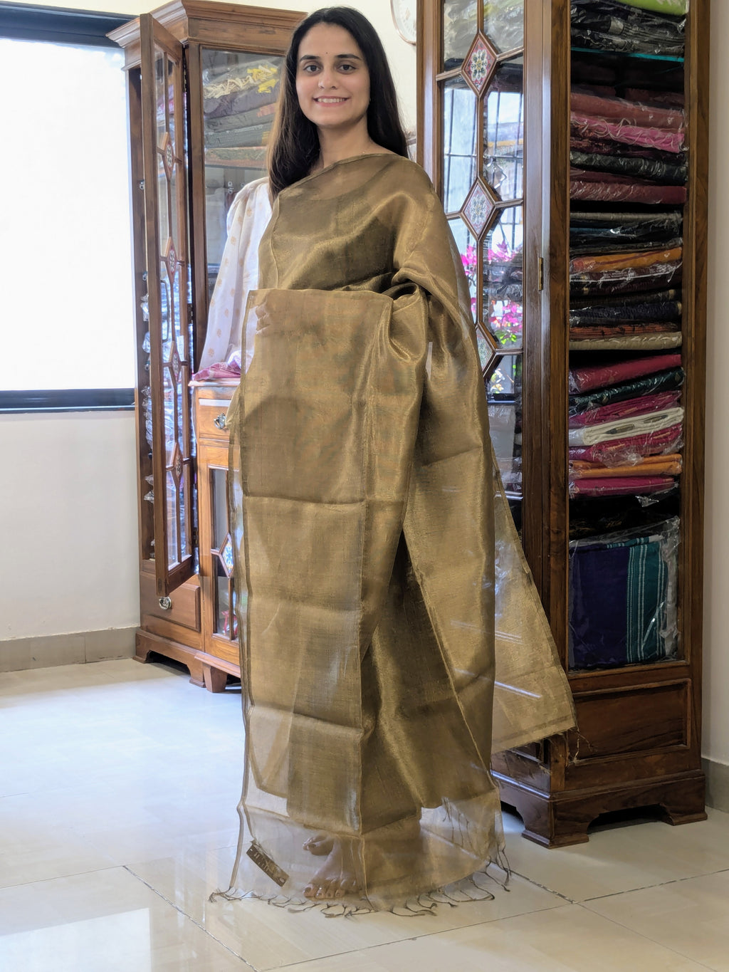 Golden Maheshwari Tissue Saree