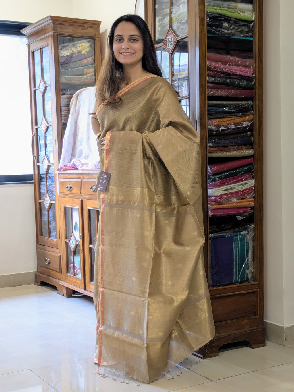 Maheshwari Golden Silk Tissue Saree