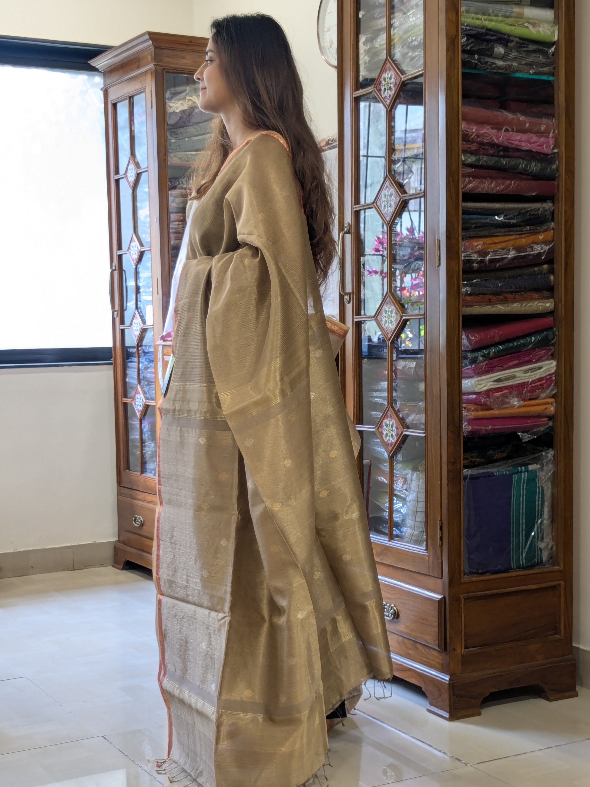 Maheshwari Golden Silk Tissue Saree