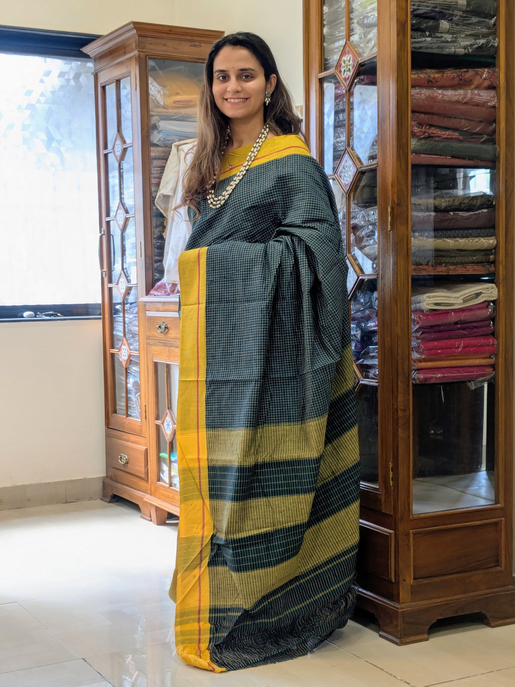 Ilkal Handloom Green Patteda Anchu Saree