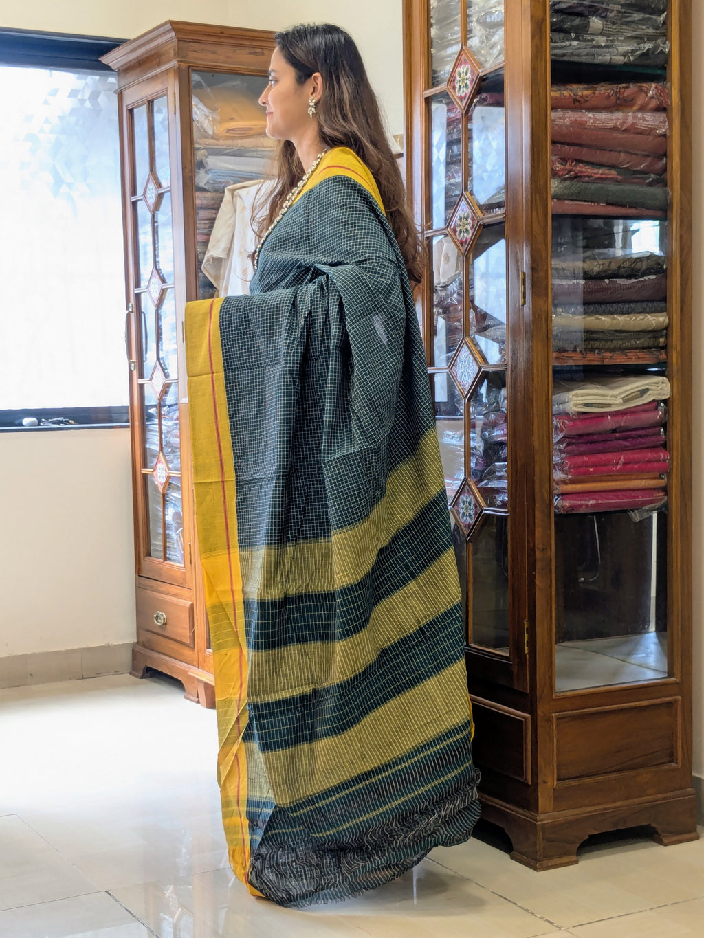 Ilkal Handloom Green Patteda Anchu Saree