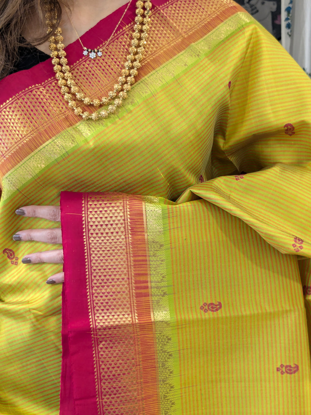 Ilkal Pure Silk Parrot Green Saree