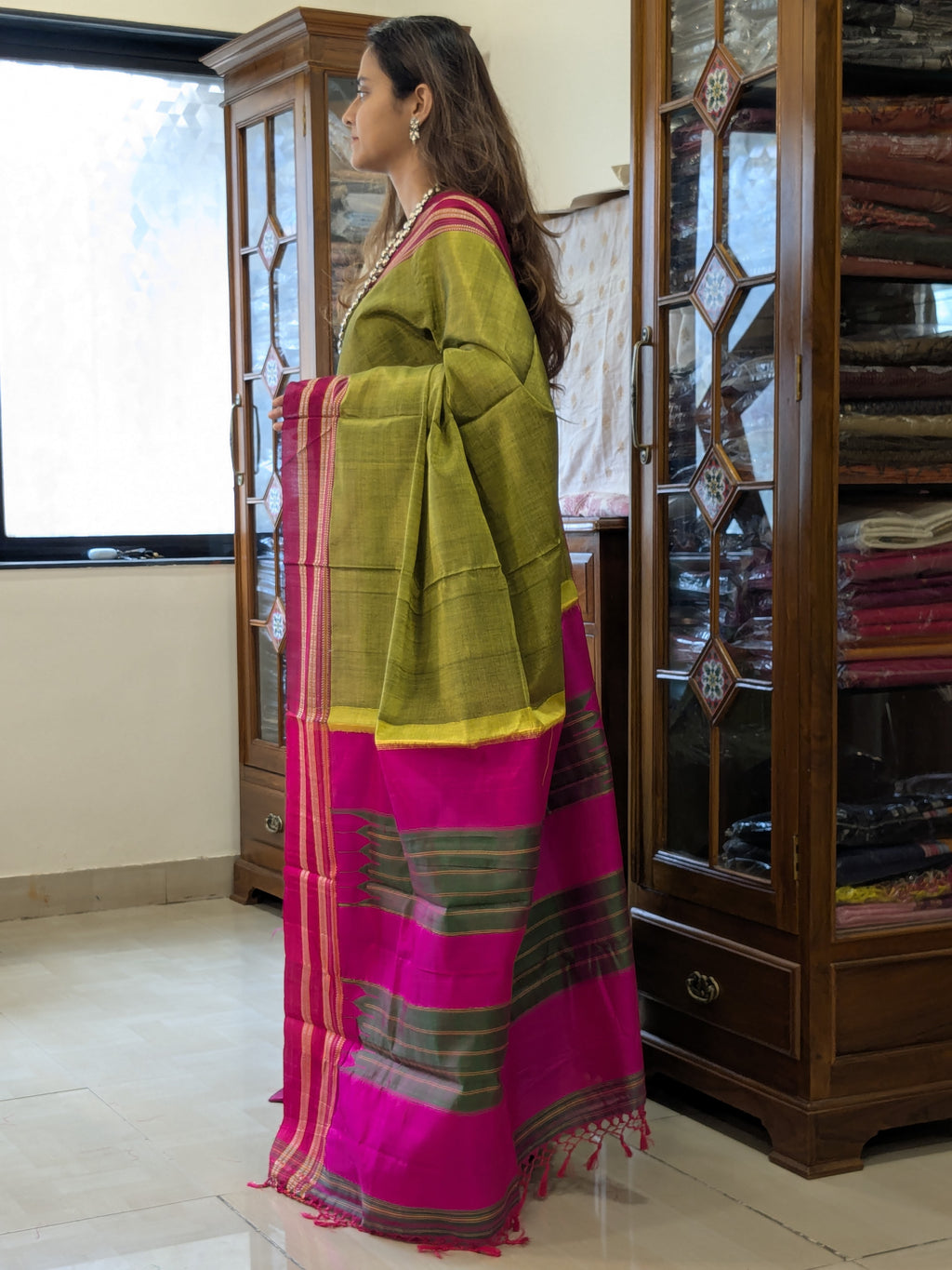Handloom Mehendi Green Irkal Saree
