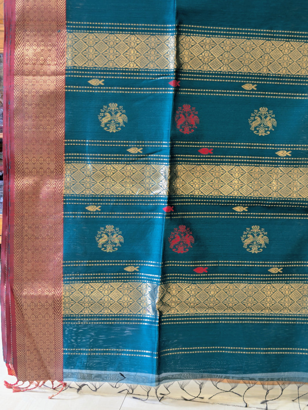 Silk Cotton Handloom Green Maheshwari Saree