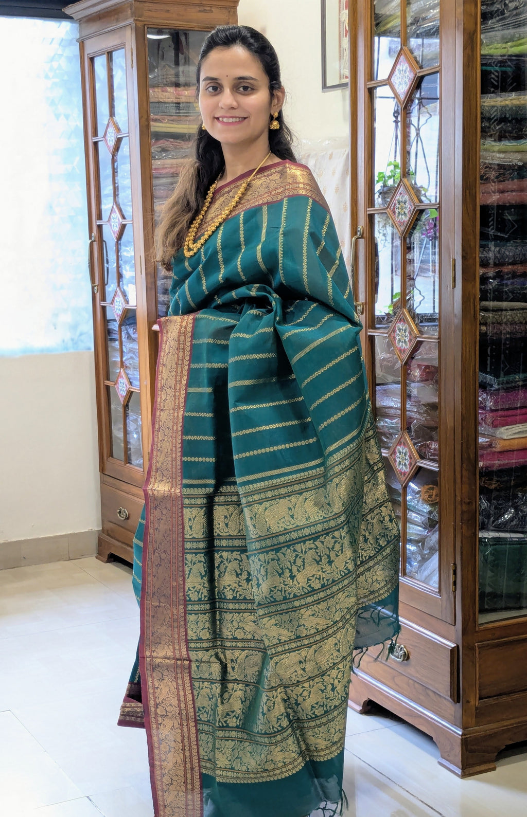 green traditional saree
