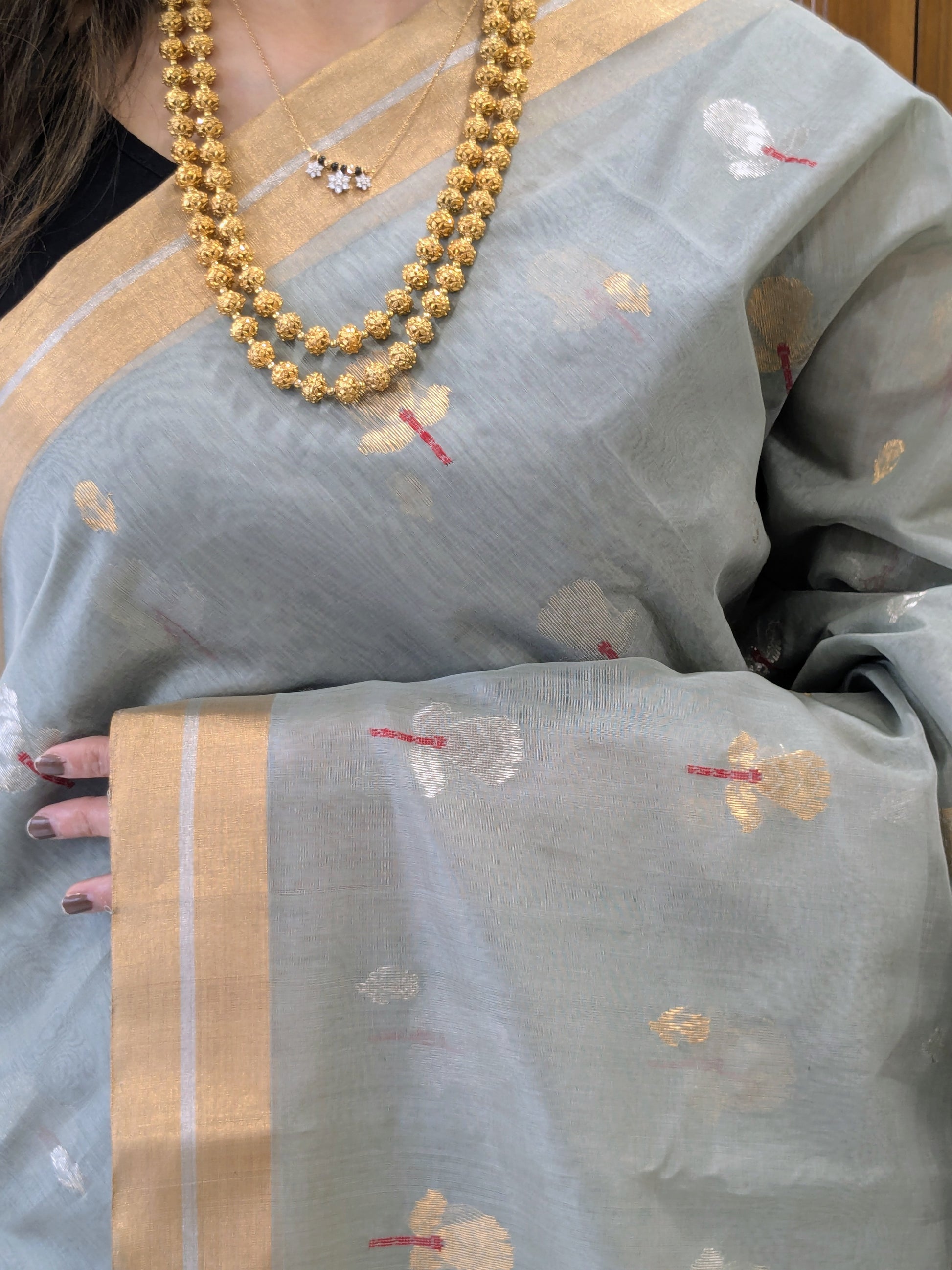 Grey Chanderi Cotton Silk Saree