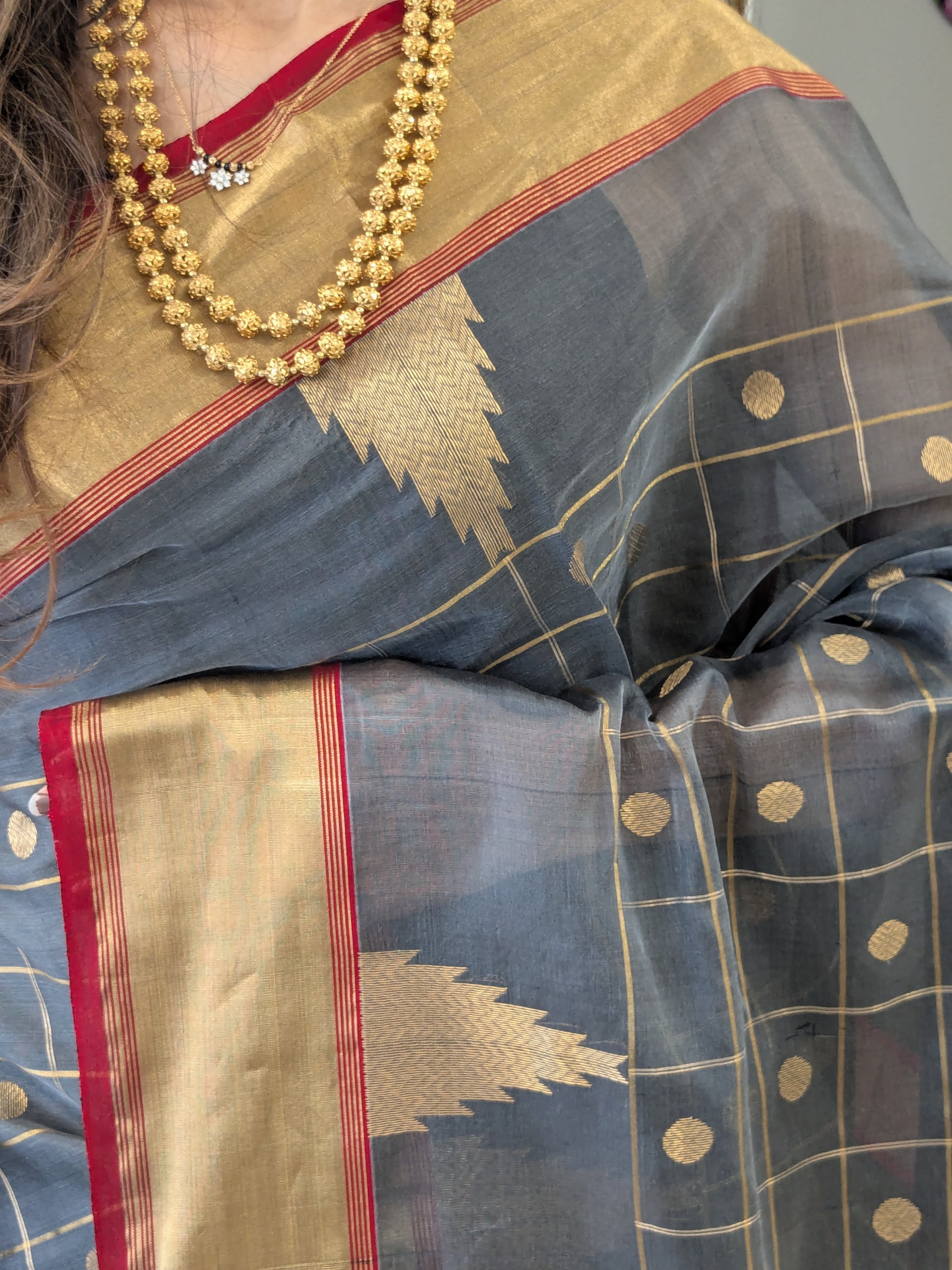 Handloom Grey Chanderi Silk Saree with Checks