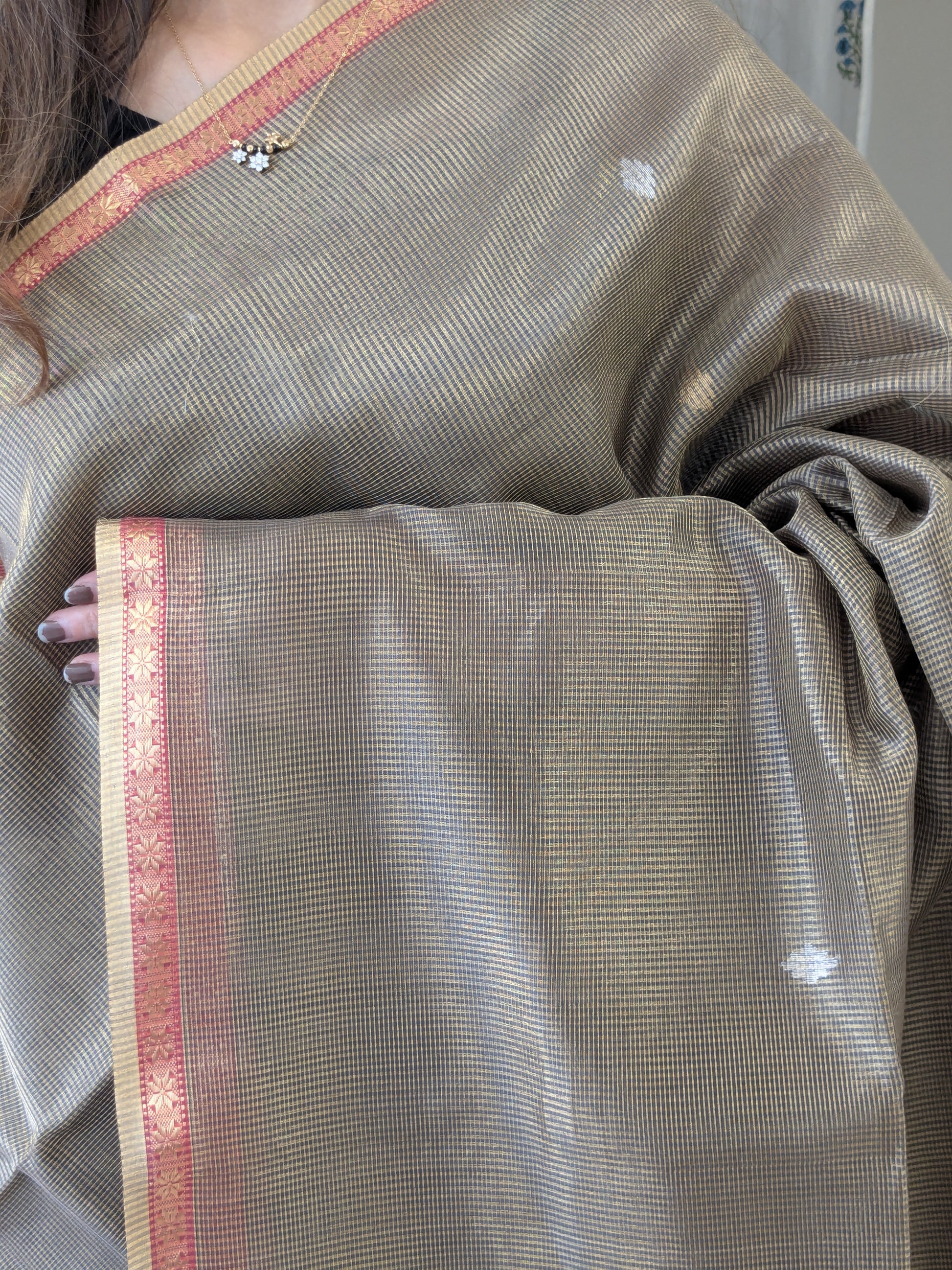 Maheshwari Grey Silk Tissue Saree
