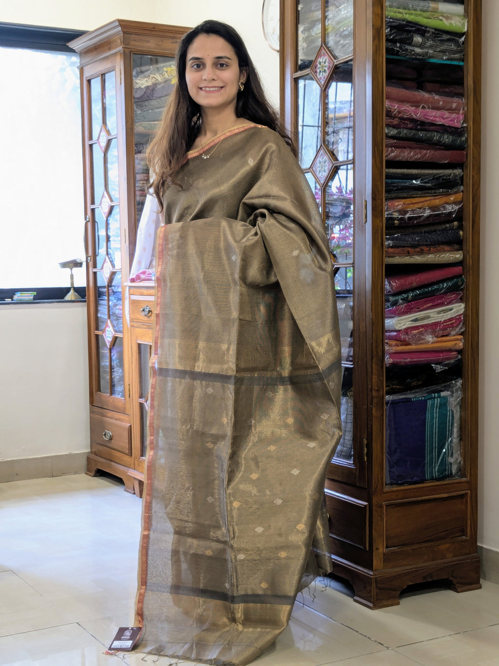 Maheshwari Grey Silk Tissue Saree