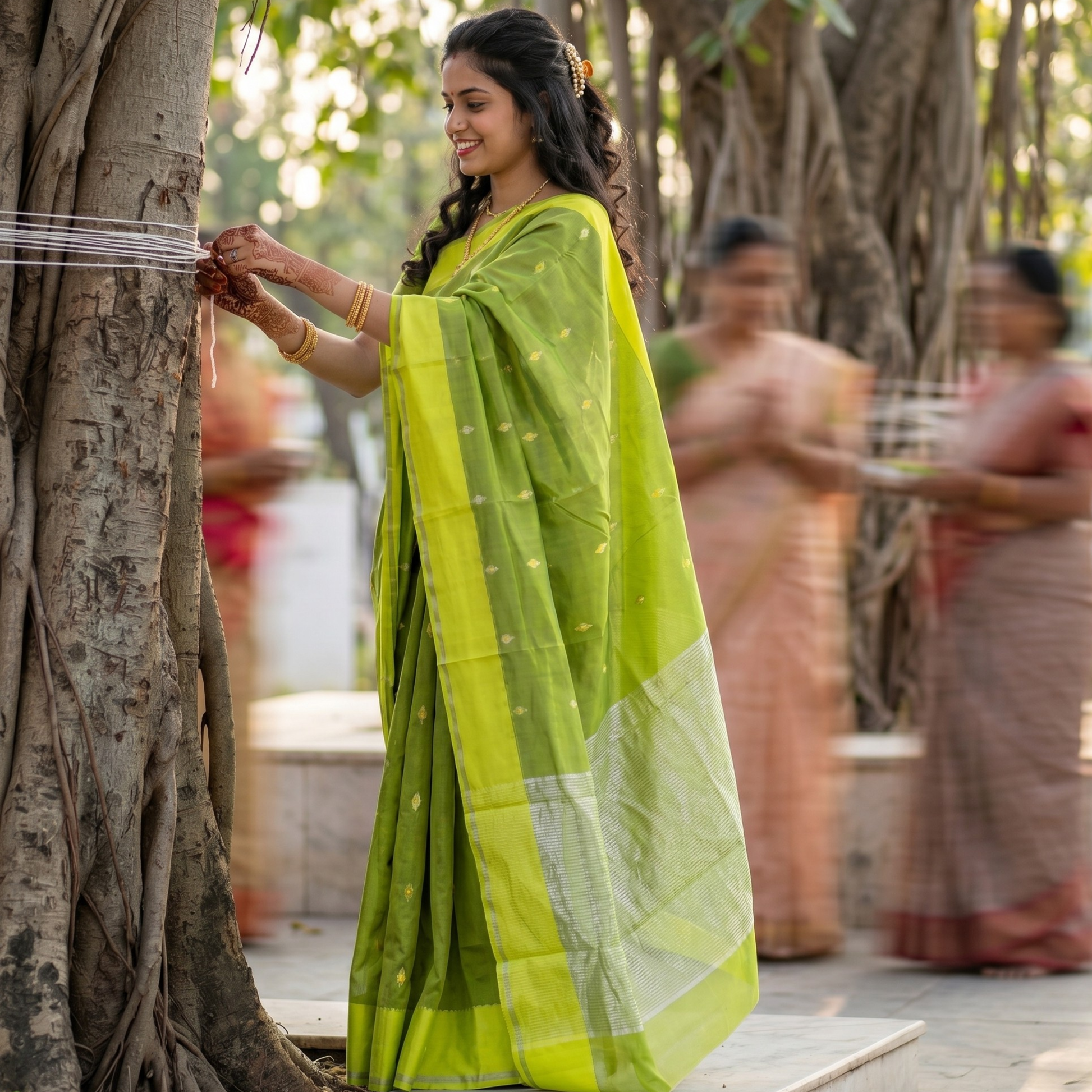 Handloom Parrot Green Chanderi Silk Saree