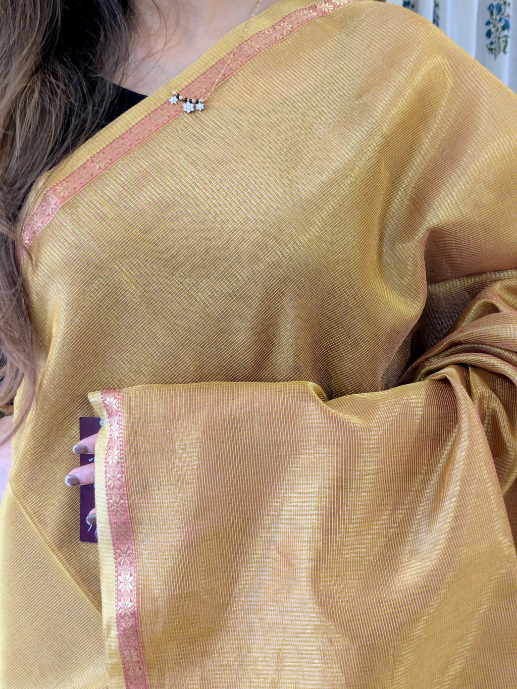 Maheshwari Yellow Tissue Silk Saree