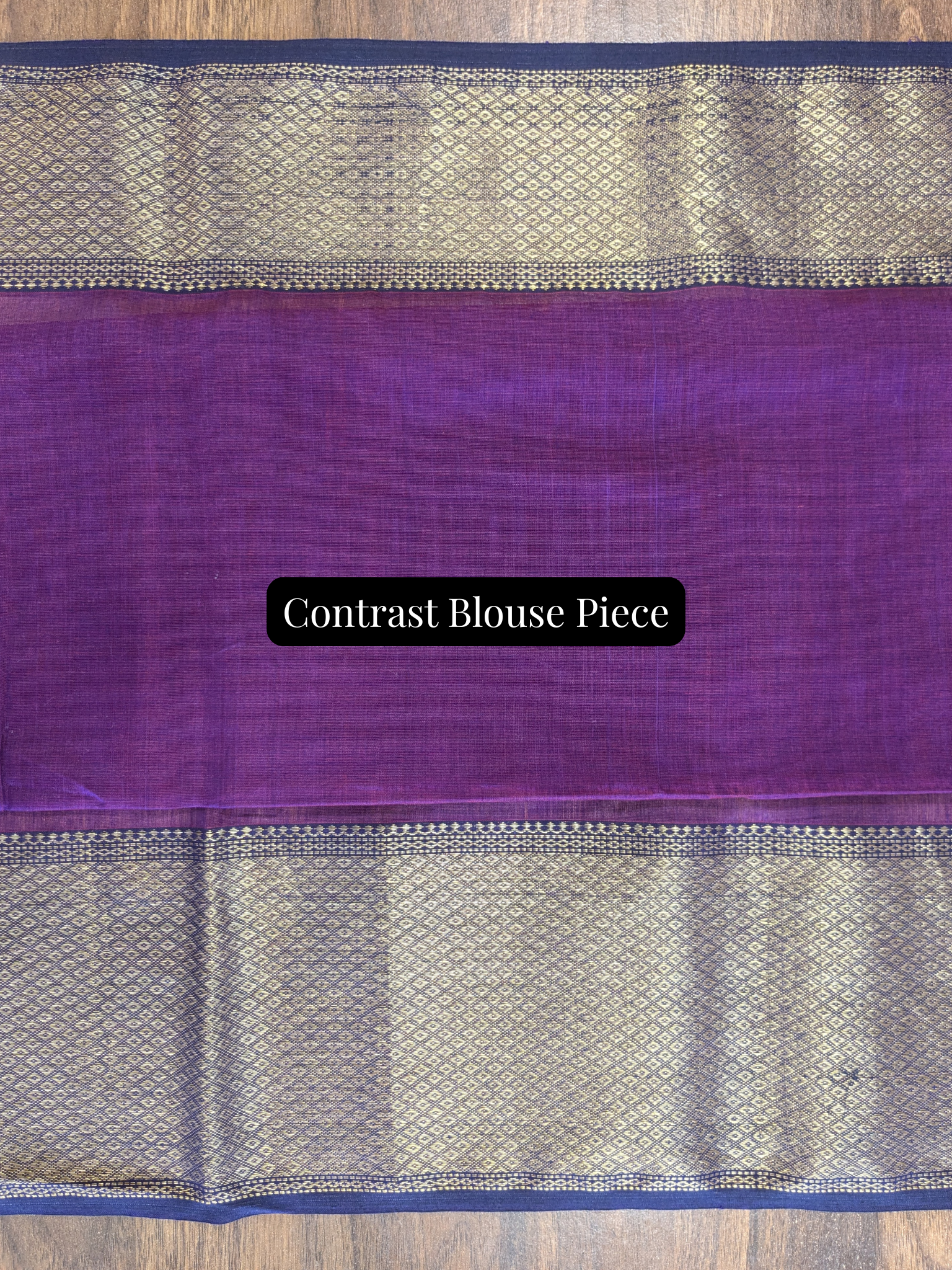 Purple contrast blouse piece included to complete the vibrant and festive Maheshwari ensemble.