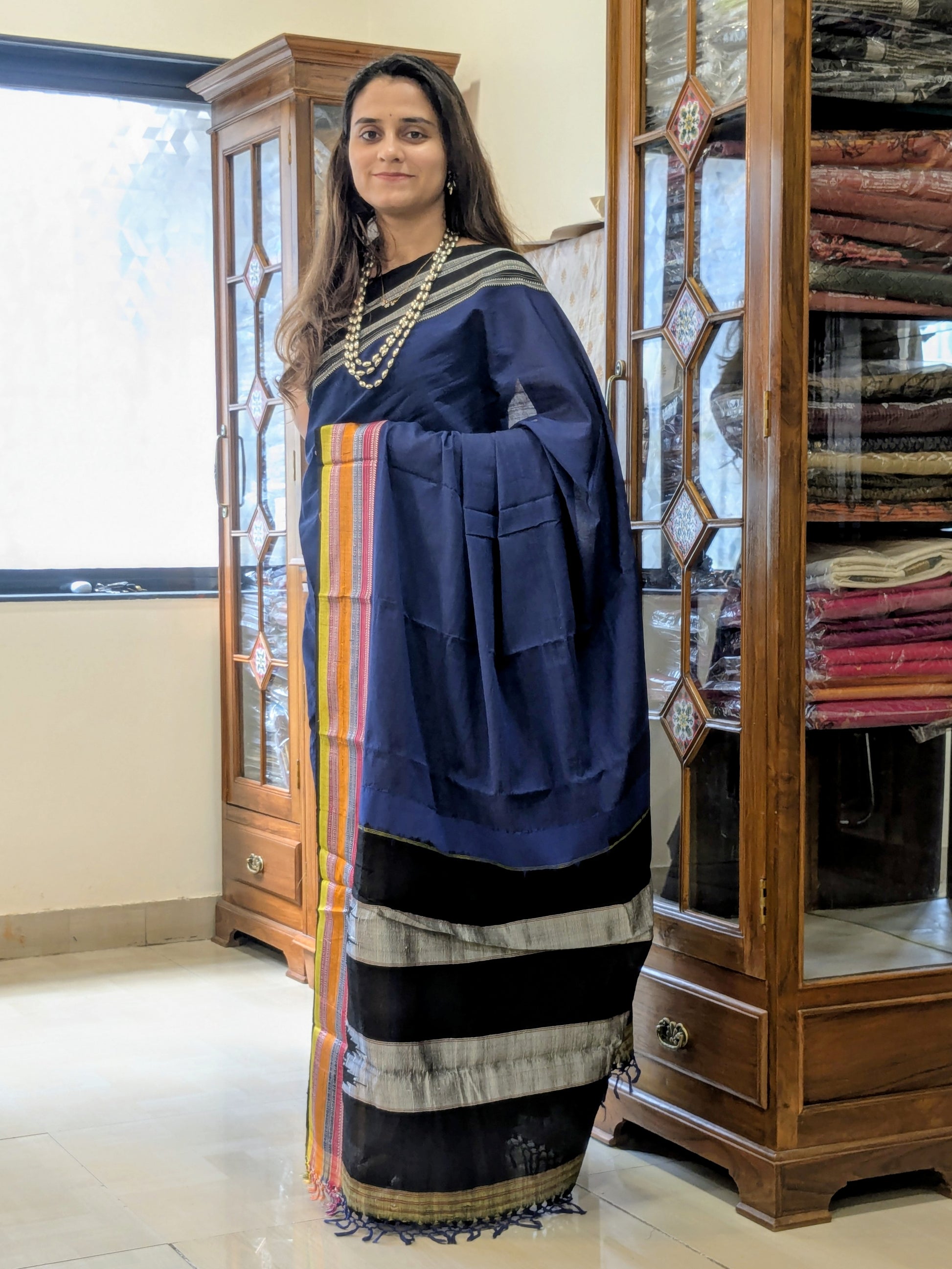 Handloom Blue Pure Cotton Ilkal Saree