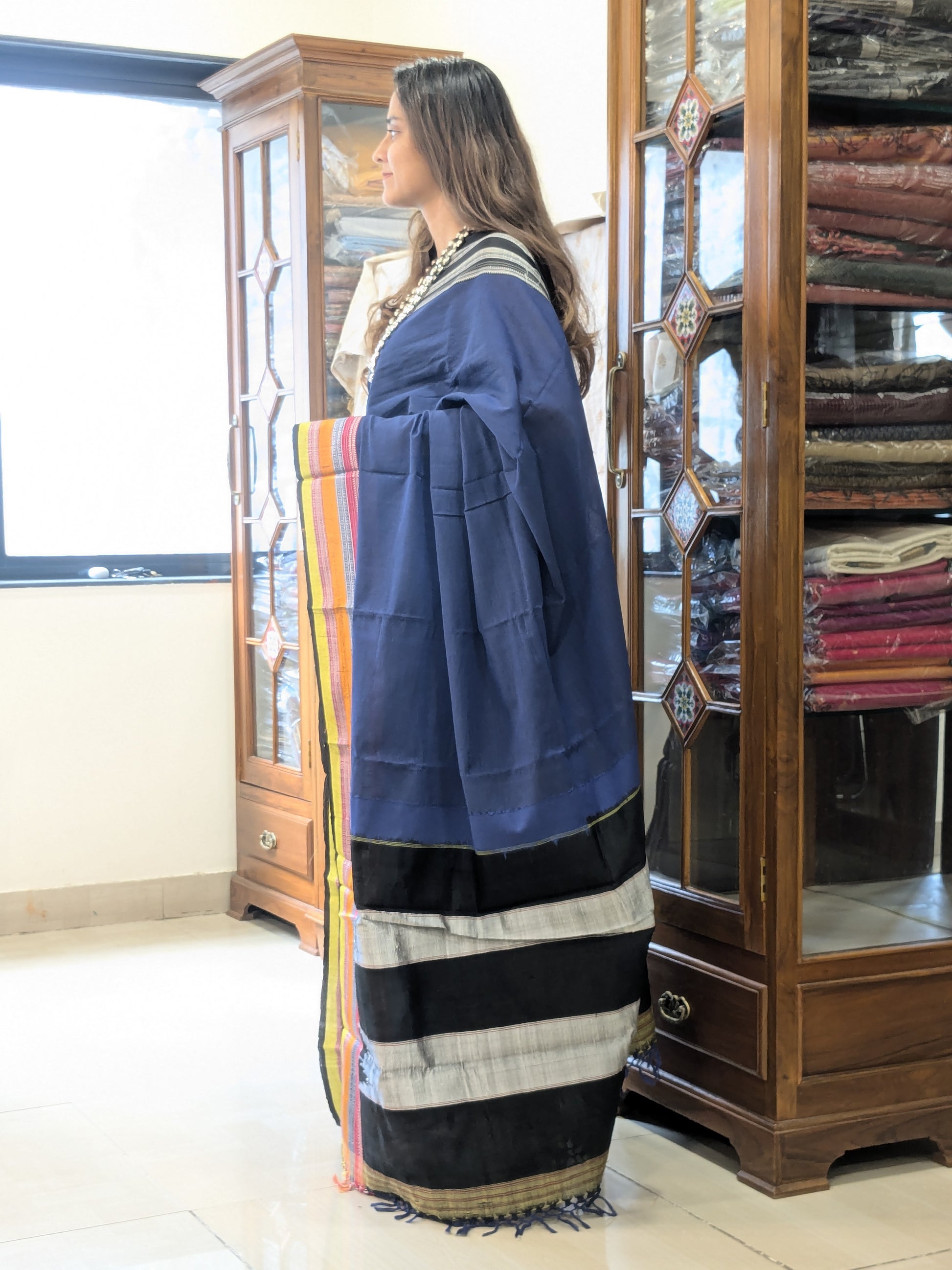 Handloom Blue Pure Cotton Ilkal Saree