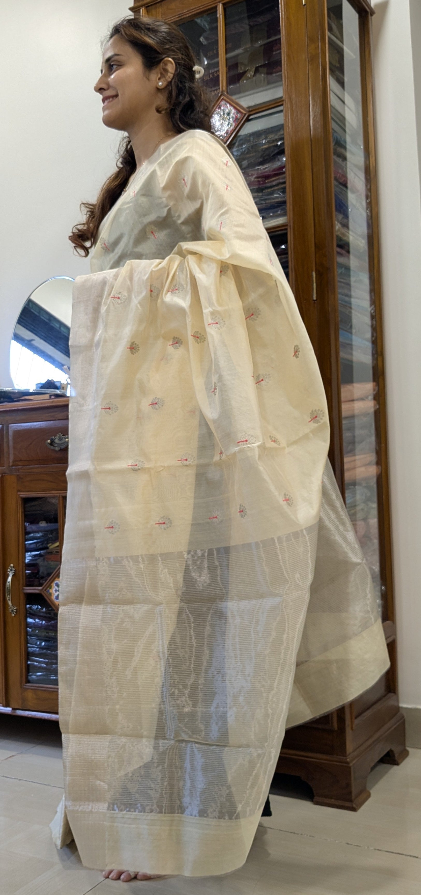 Side view showcasing the fluid texture and lightweight elegance of the fabric.