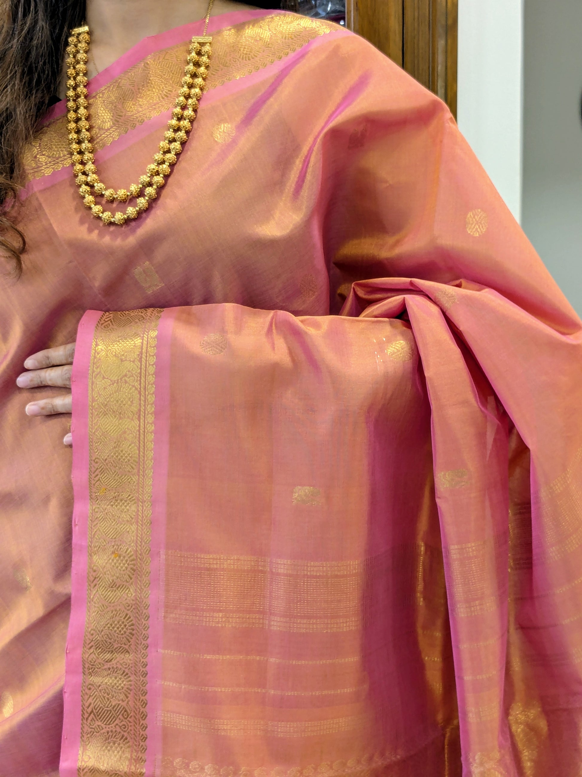 Silk Cotton Peach Kanjivaram Saree